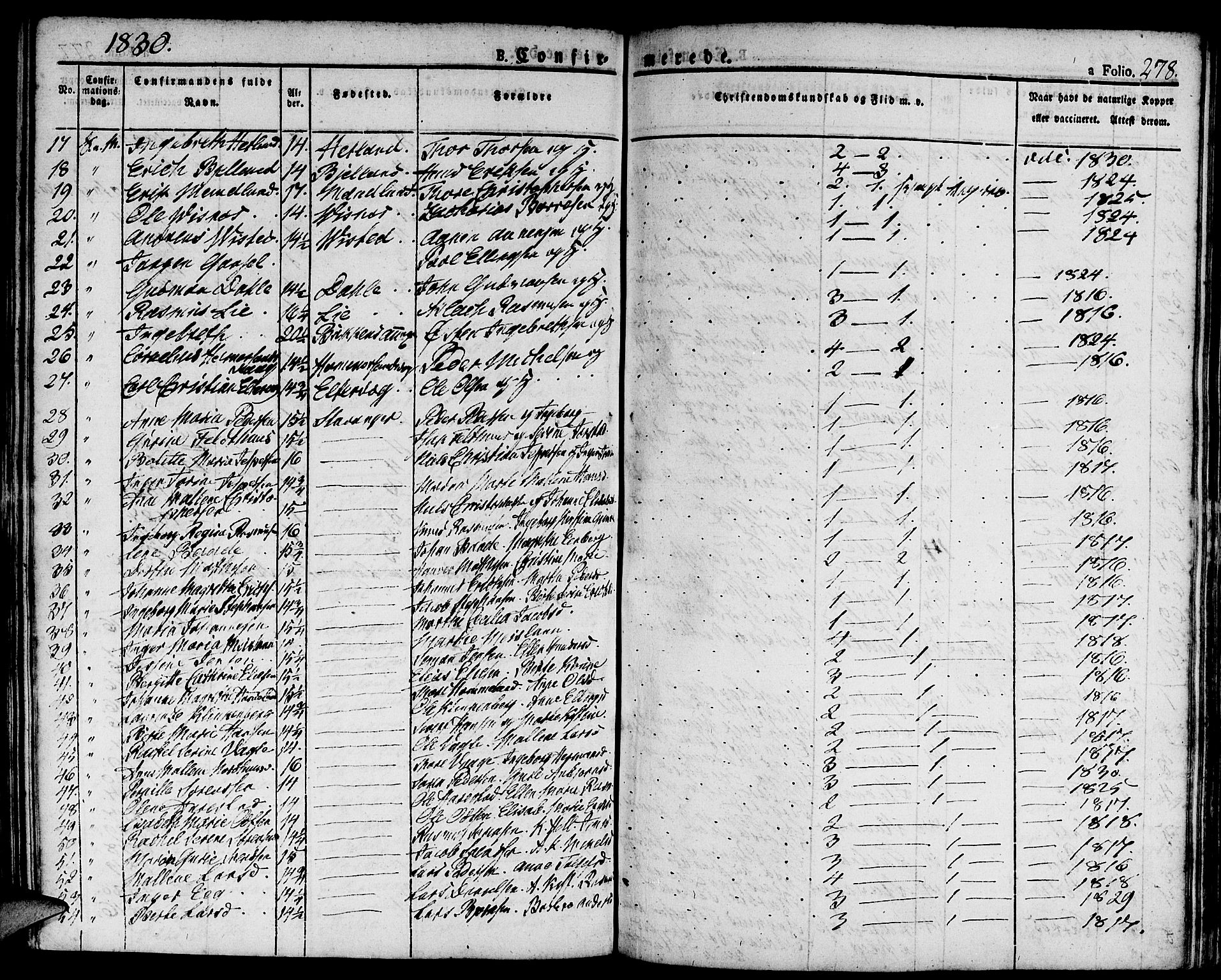 Domkirken sokneprestkontor, SAST/A-101812/001/30/30BA/L0009: Parish register (official) no. A 9, 1821-1832, p. 278