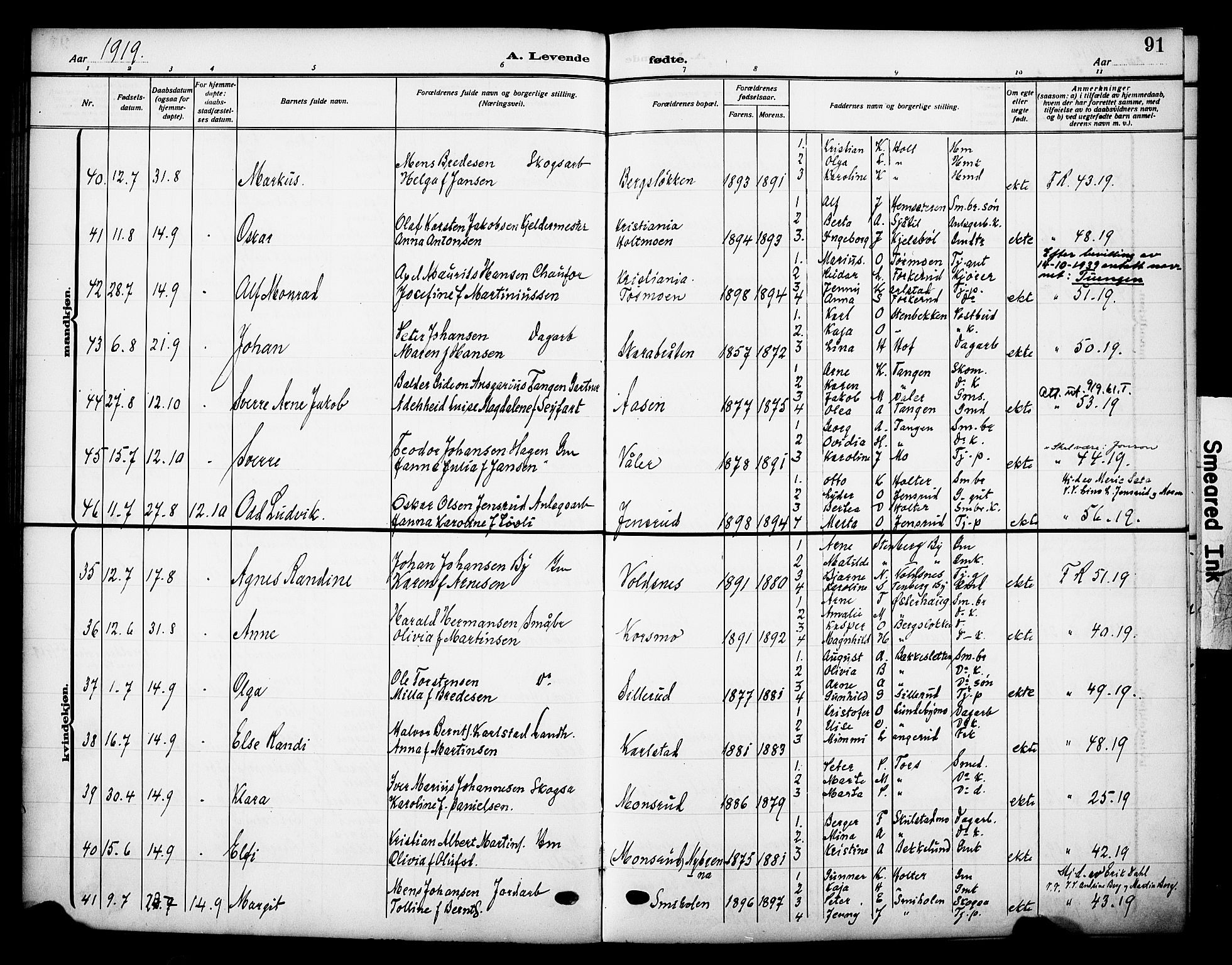 Grue prestekontor, AV/SAH-PREST-036/H/Ha/Haa/L0015: Parish register (official) no. 15, 1911-1922, p. 91