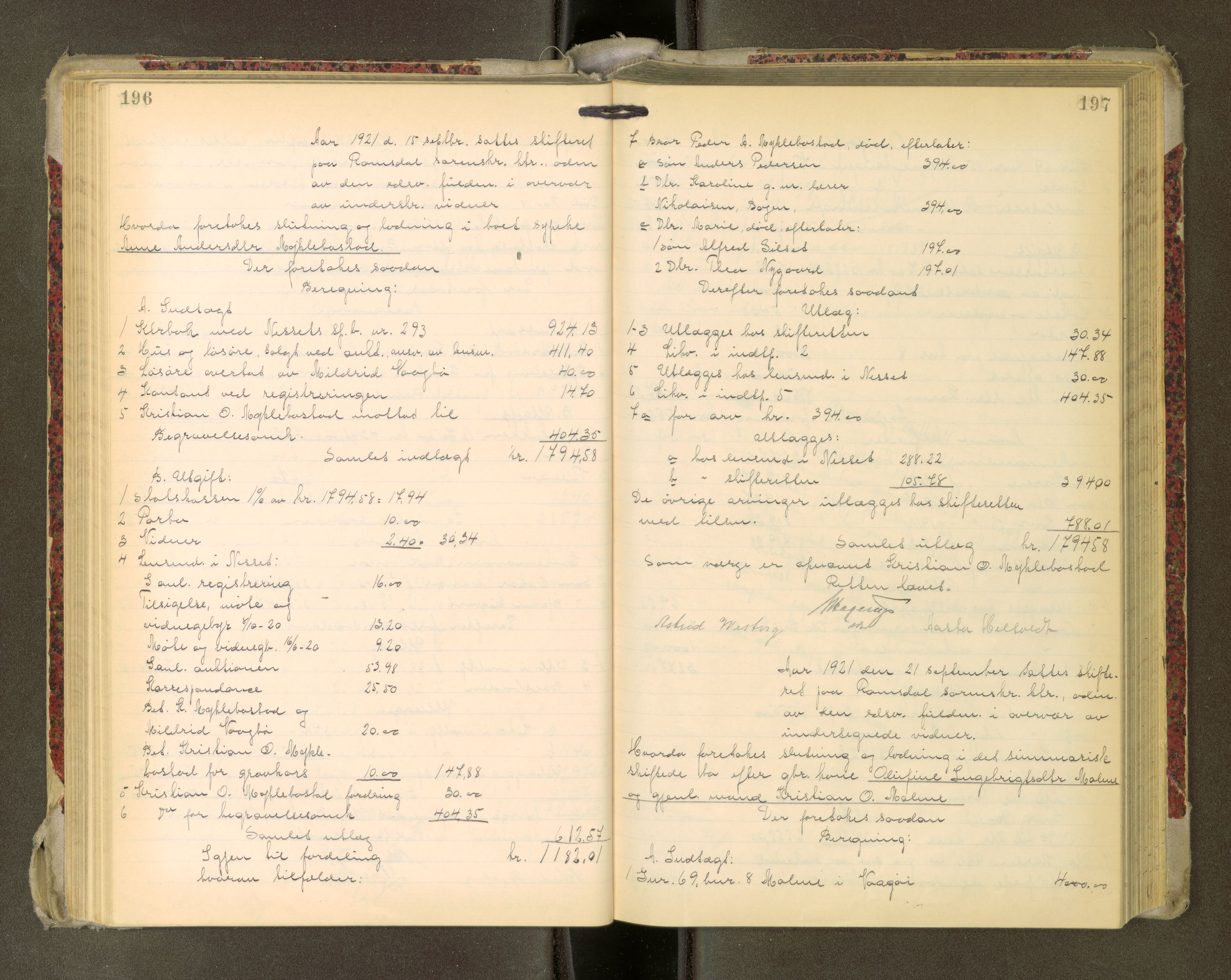 Romsdal sorenskriveri, AV/SAT-A-4149/1/3/3A/L0022: Skifteutlodnings Protokoll, 1920-1924, p. 196-197