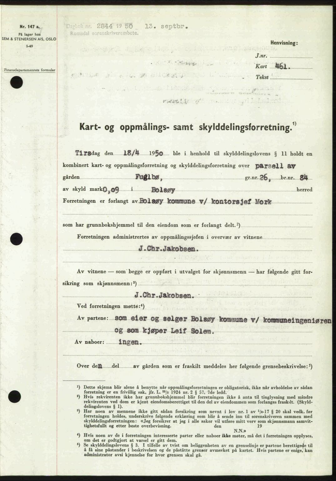 Romsdal sorenskriveri, AV/SAT-A-4149/1/2/2C: Mortgage book no. A34, 1950-1950, Diary no: : 2844/1950