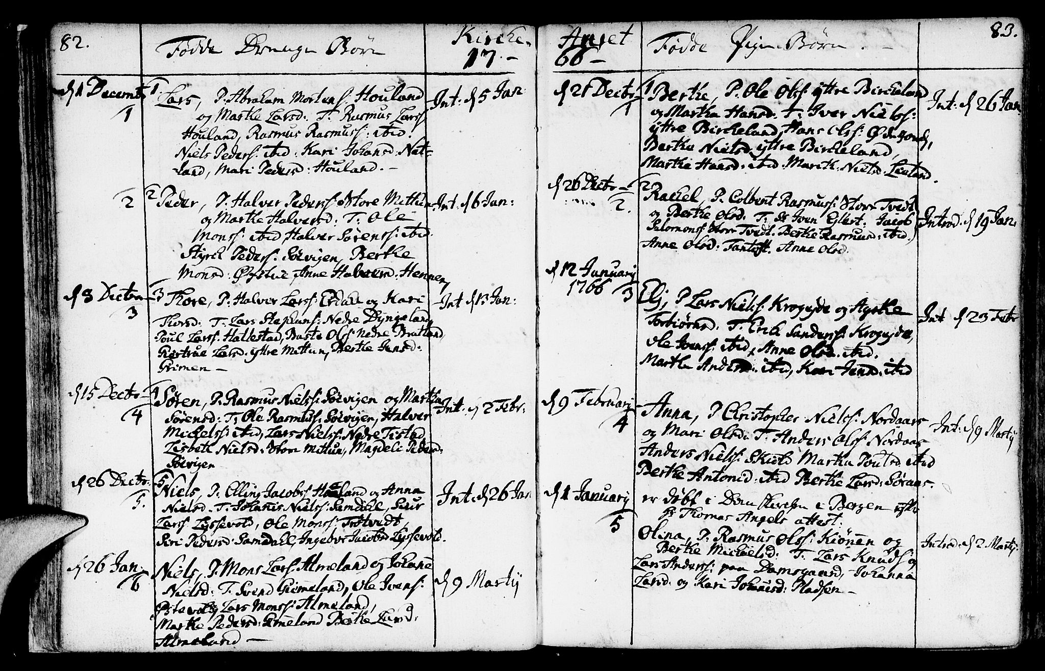 Fana Sokneprestembete, AV/SAB-A-75101/H/Haa/Haaa/L0004: Parish register (official) no. A 4, 1757-1774, p. 82-83