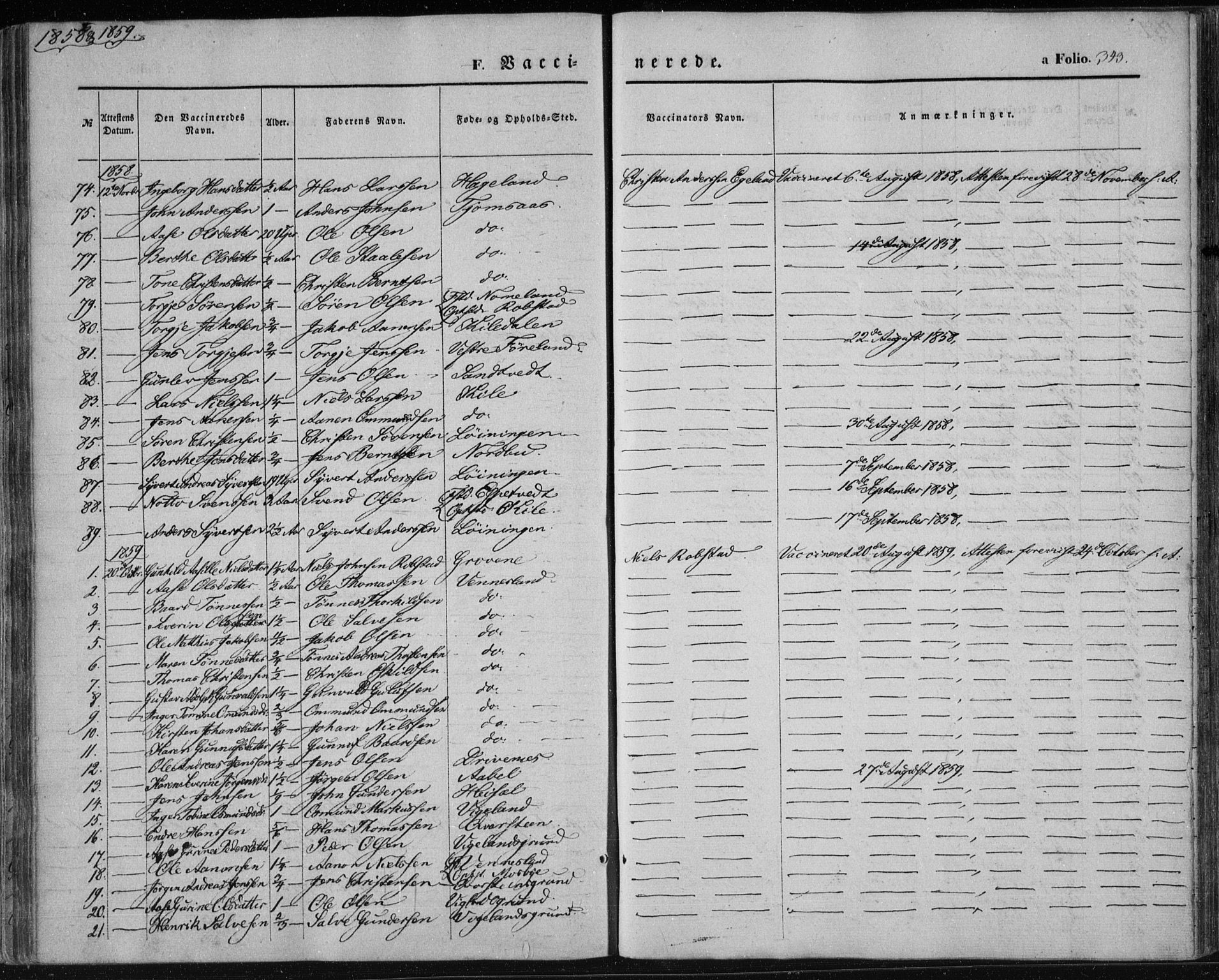 Vennesla sokneprestkontor, AV/SAK-1111-0045/Fa/Fac/L0007: Parish register (official) no. A 7, 1855-1873, p. 343