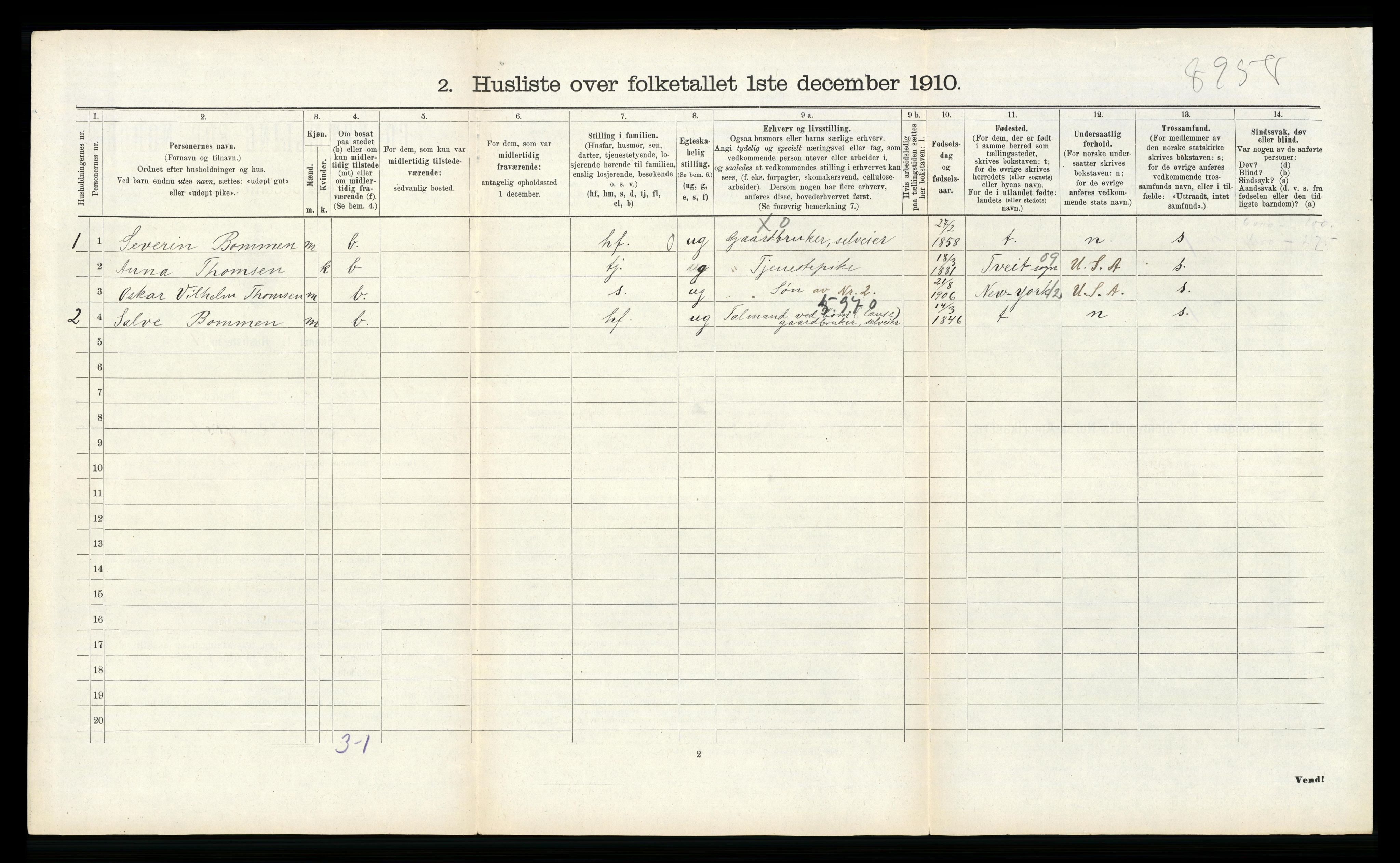 RA, 1910 census for Vennesla, 1910, p. 583