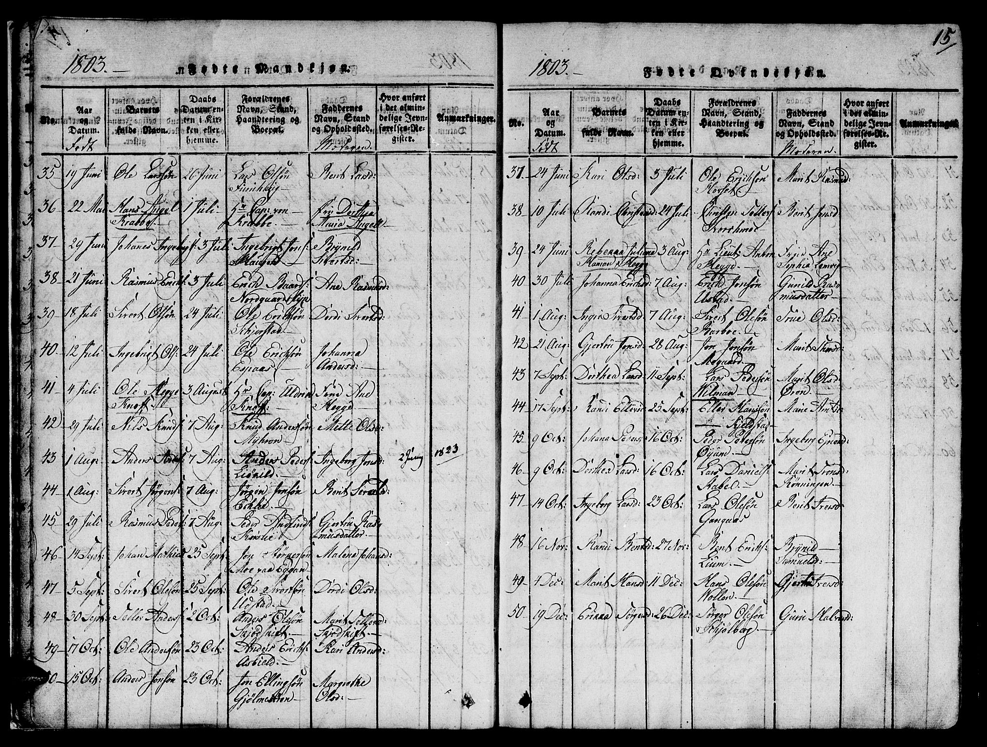 Ministerialprotokoller, klokkerbøker og fødselsregistre - Sør-Trøndelag, SAT/A-1456/668/L0803: Parish register (official) no. 668A03, 1800-1826, p. 15