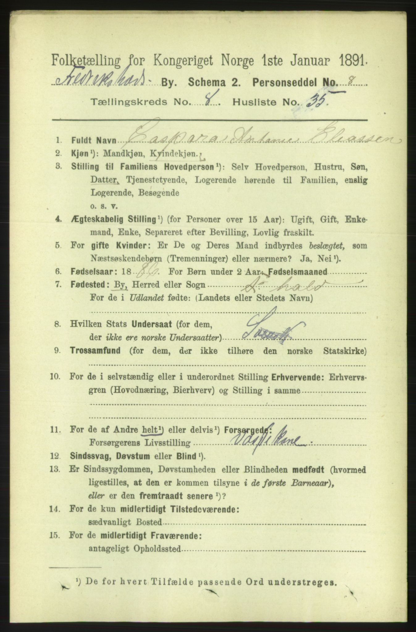 RA, 1891 census for 0101 Fredrikshald, 1891, p. 5900