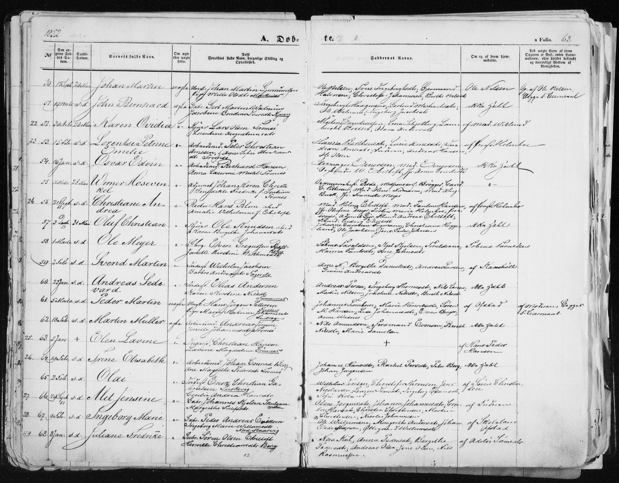 Tromsø sokneprestkontor/stiftsprosti/domprosti, SATØ/S-1343/G/Ga/L0010kirke: Parish register (official) no. 10, 1848-1855, p. 63