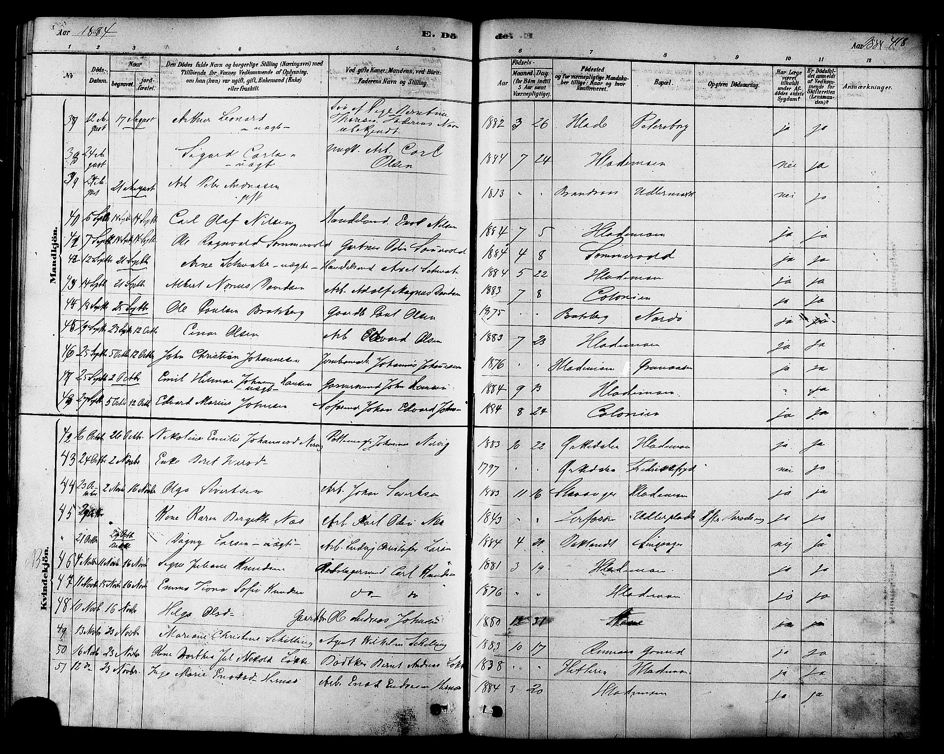 Ministerialprotokoller, klokkerbøker og fødselsregistre - Sør-Trøndelag, AV/SAT-A-1456/606/L0294: Parish register (official) no. 606A09, 1878-1886, p. 418