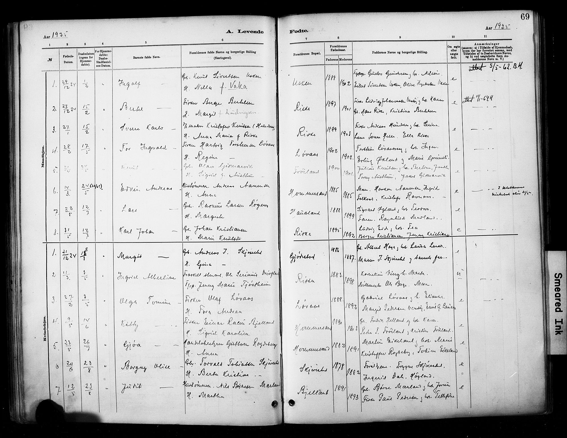 Hetland sokneprestkontor, AV/SAST-A-101826/30/30BA/L0010: Parish register (official) no. A 10, 1882-1925, p. 69