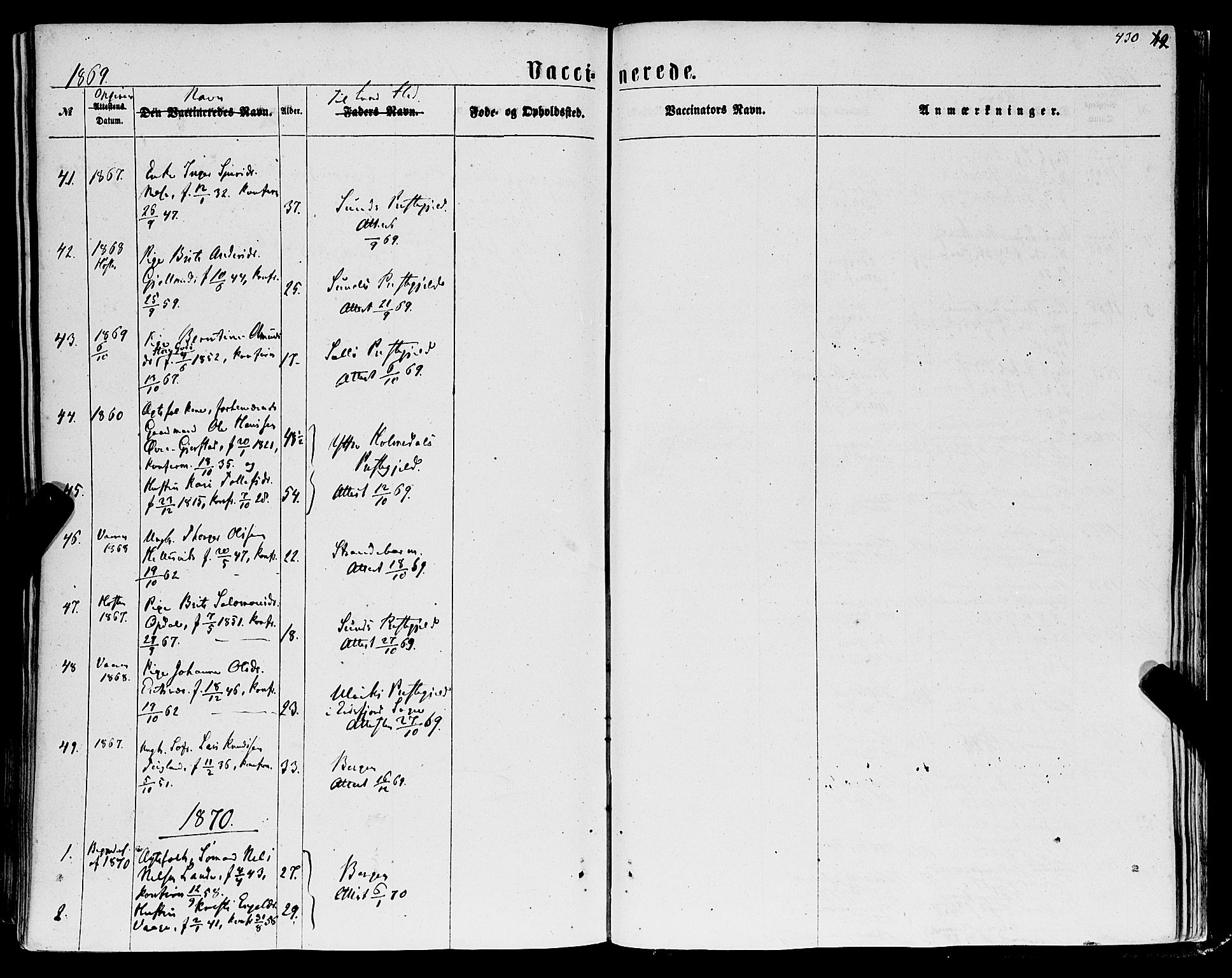 Tysnes sokneprestembete, SAB/A-78601/H/Haa: Parish register (official) no. A 11, 1860-1871, p. 430