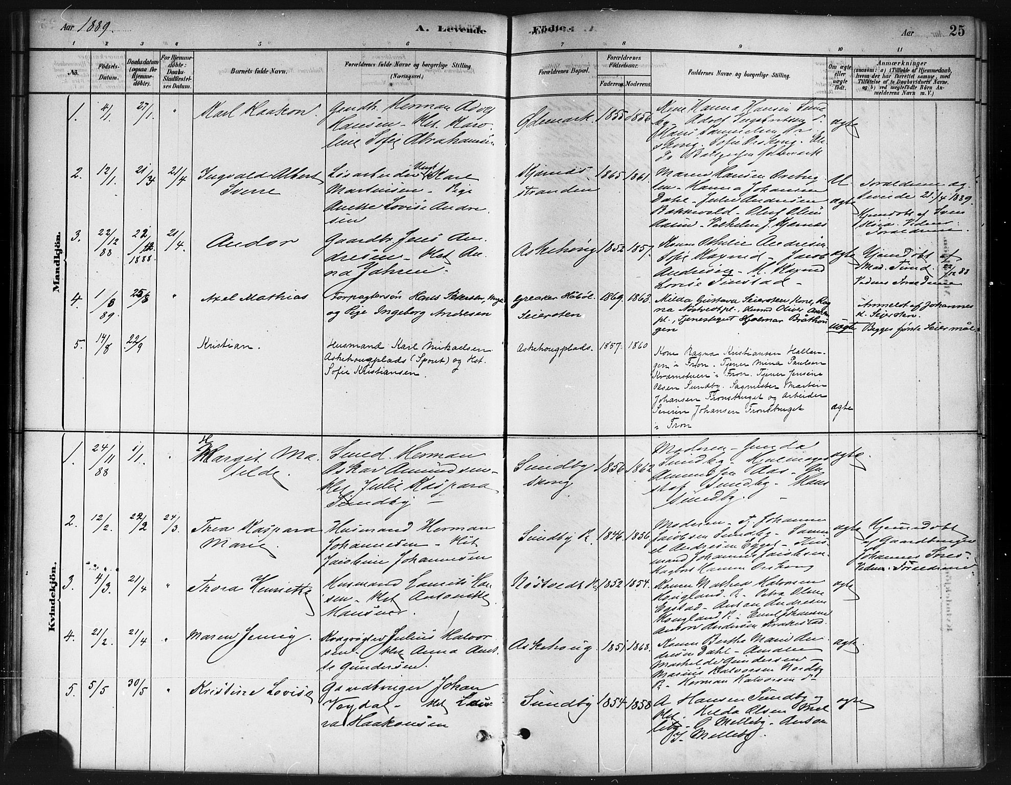 Ås prestekontor Kirkebøker, SAO/A-10894/F/Fb/L0001: Parish register (official) no. II 1, 1881-1895, p. 25