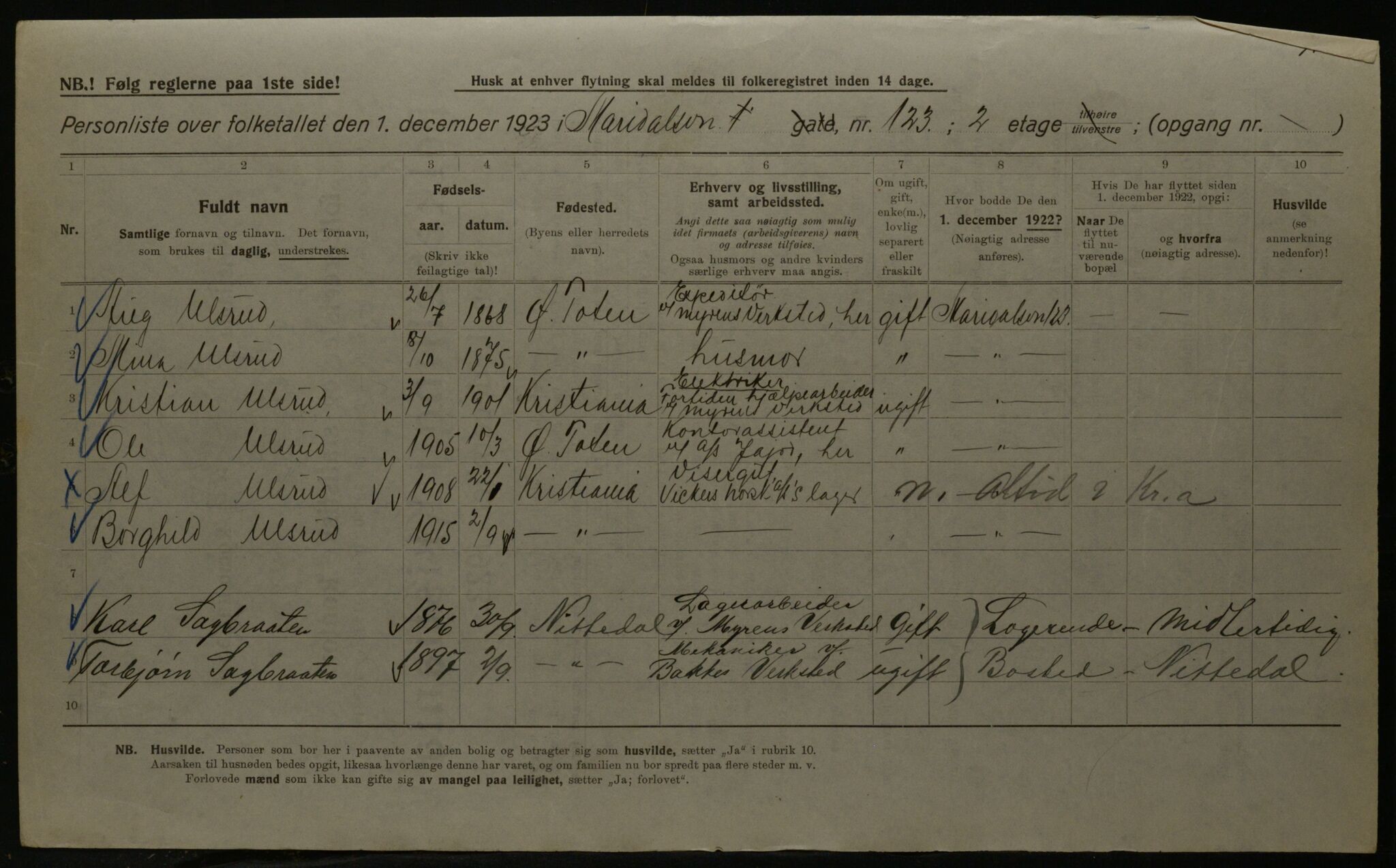 OBA, Municipal Census 1923 for Kristiania, 1923, p. 68852