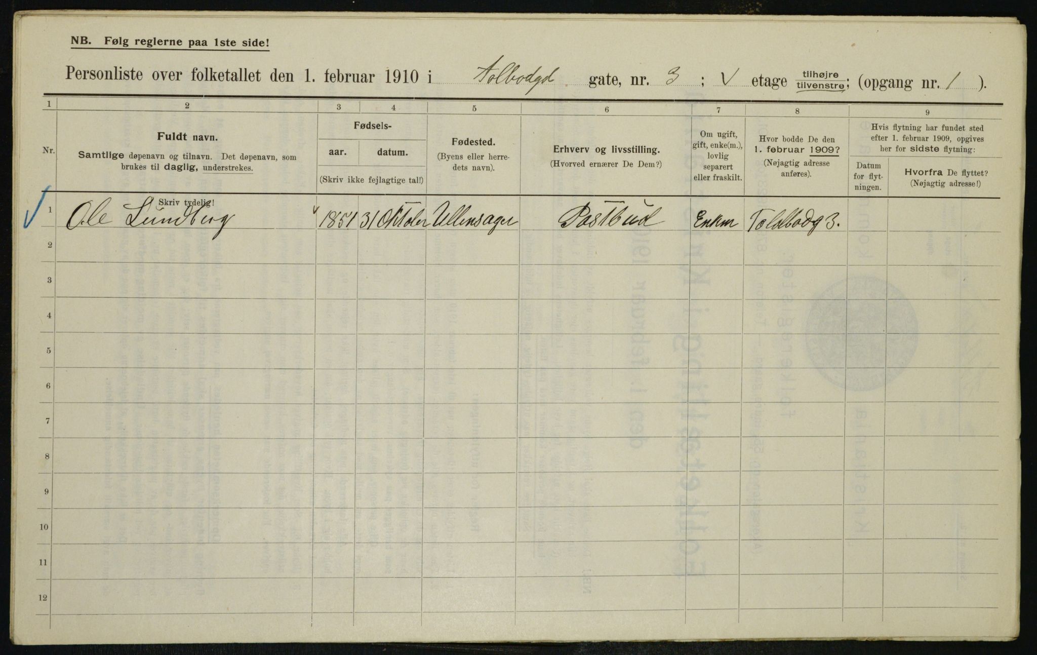 OBA, Municipal Census 1910 for Kristiania, 1910, p. 107325