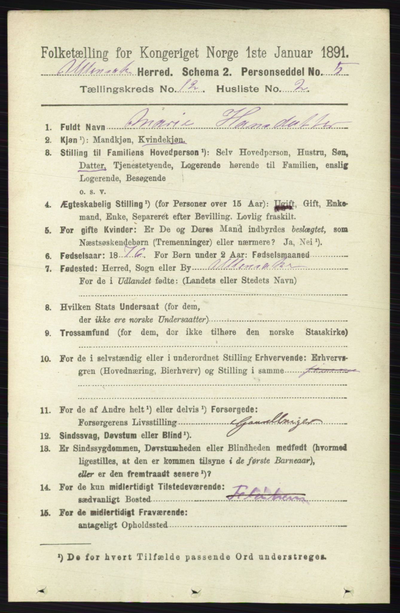 RA, 1891 census for 0235 Ullensaker, 1891, p. 5621