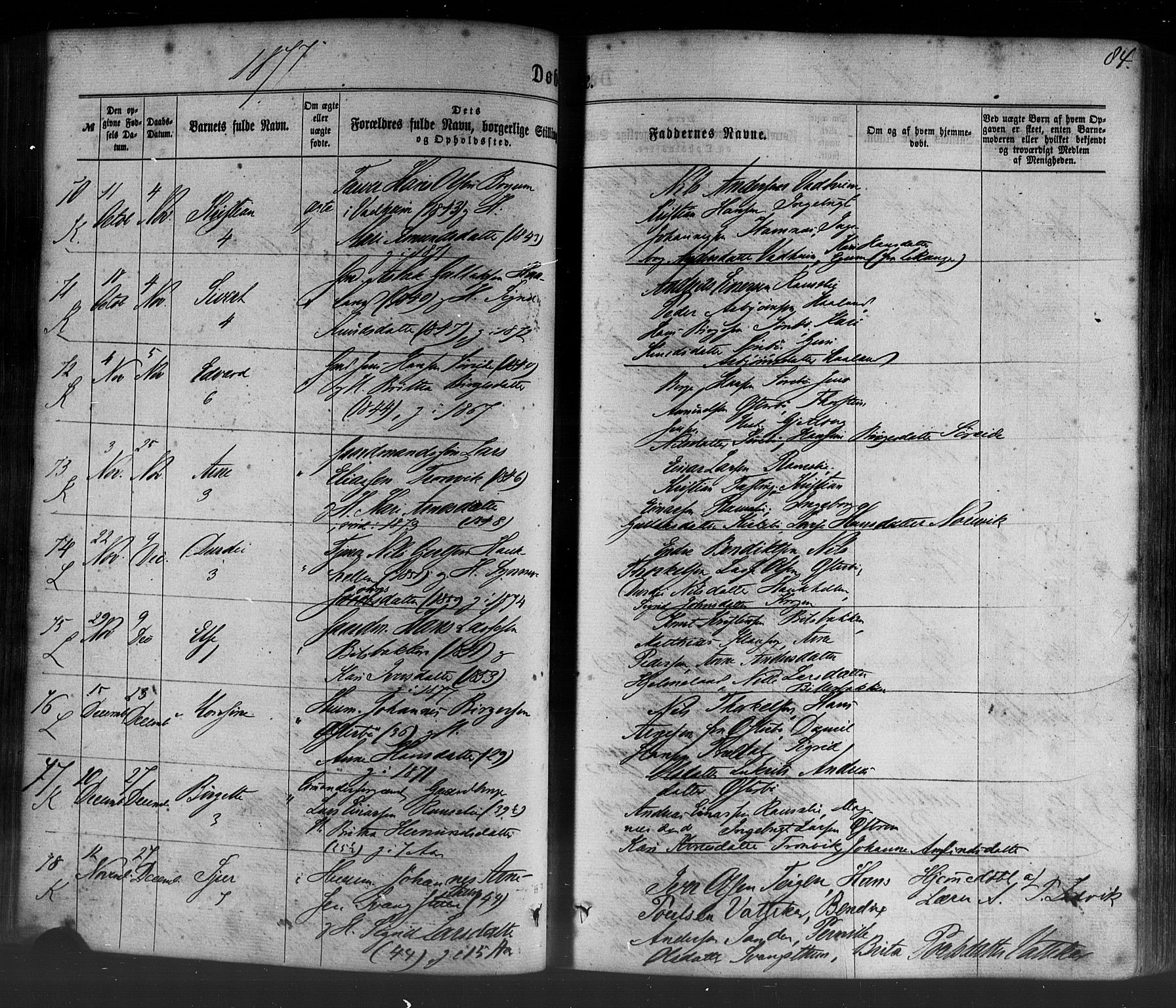 Lavik sokneprestembete, SAB/A-80901: Parish register (official) no. A 4, 1864-1881, p. 84