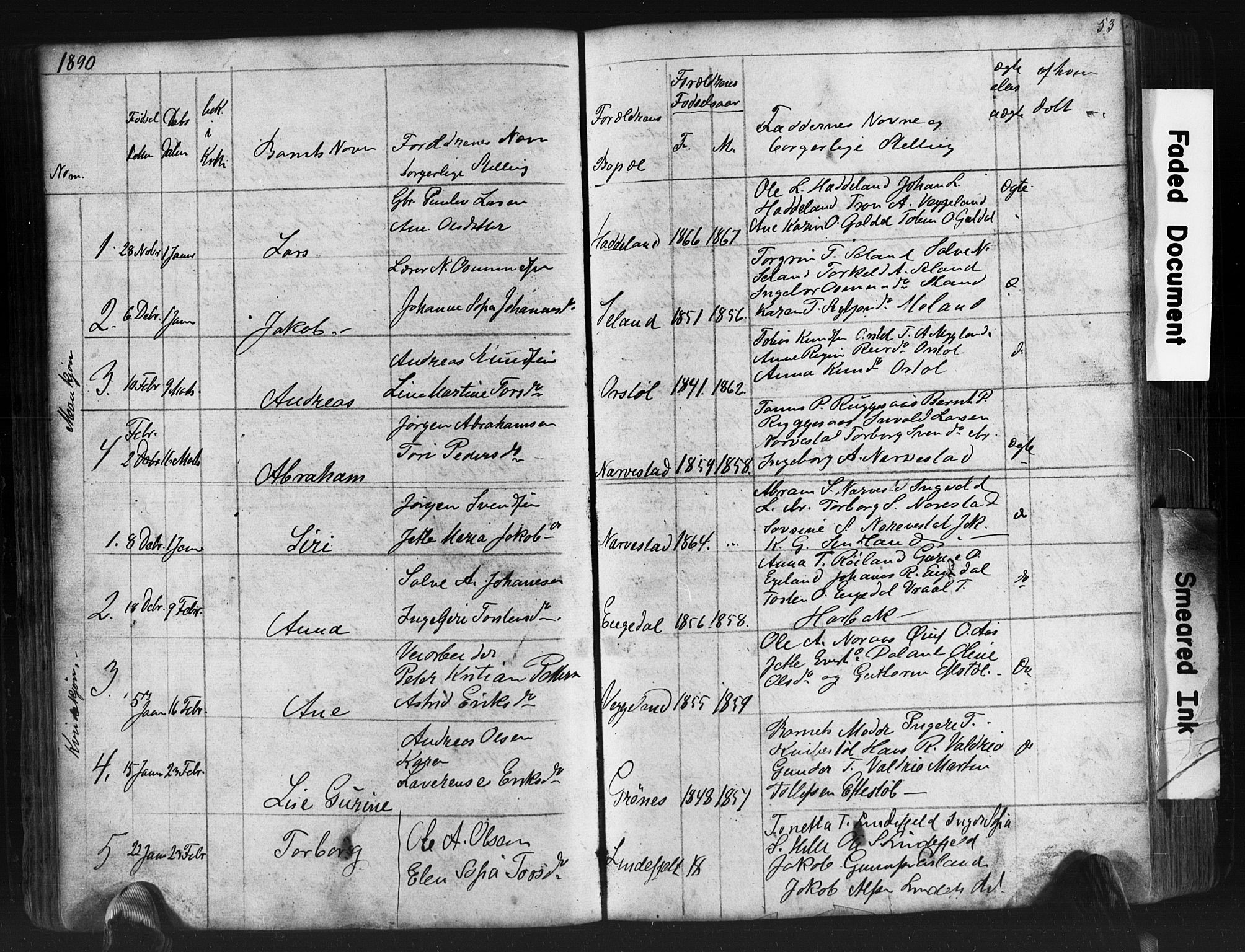Fjotland sokneprestkontor, AV/SAK-1111-0010/F/Fb/L0003: Parish register (copy) no. B 3, 1872-1924, p. 53