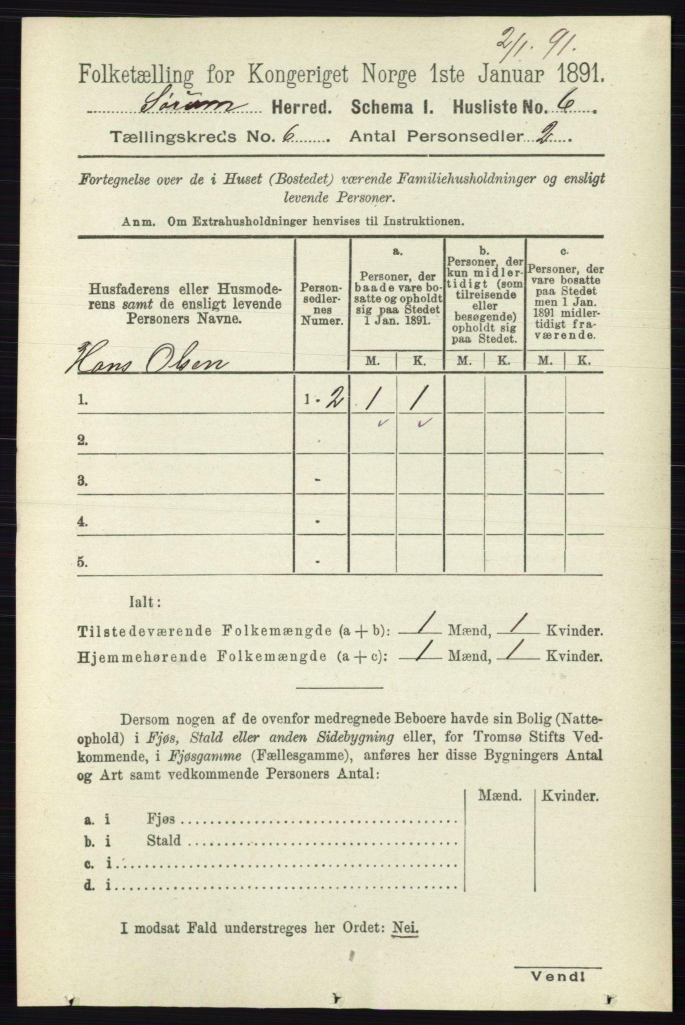 RA, 1891 census for 0226 Sørum, 1891, p. 2626