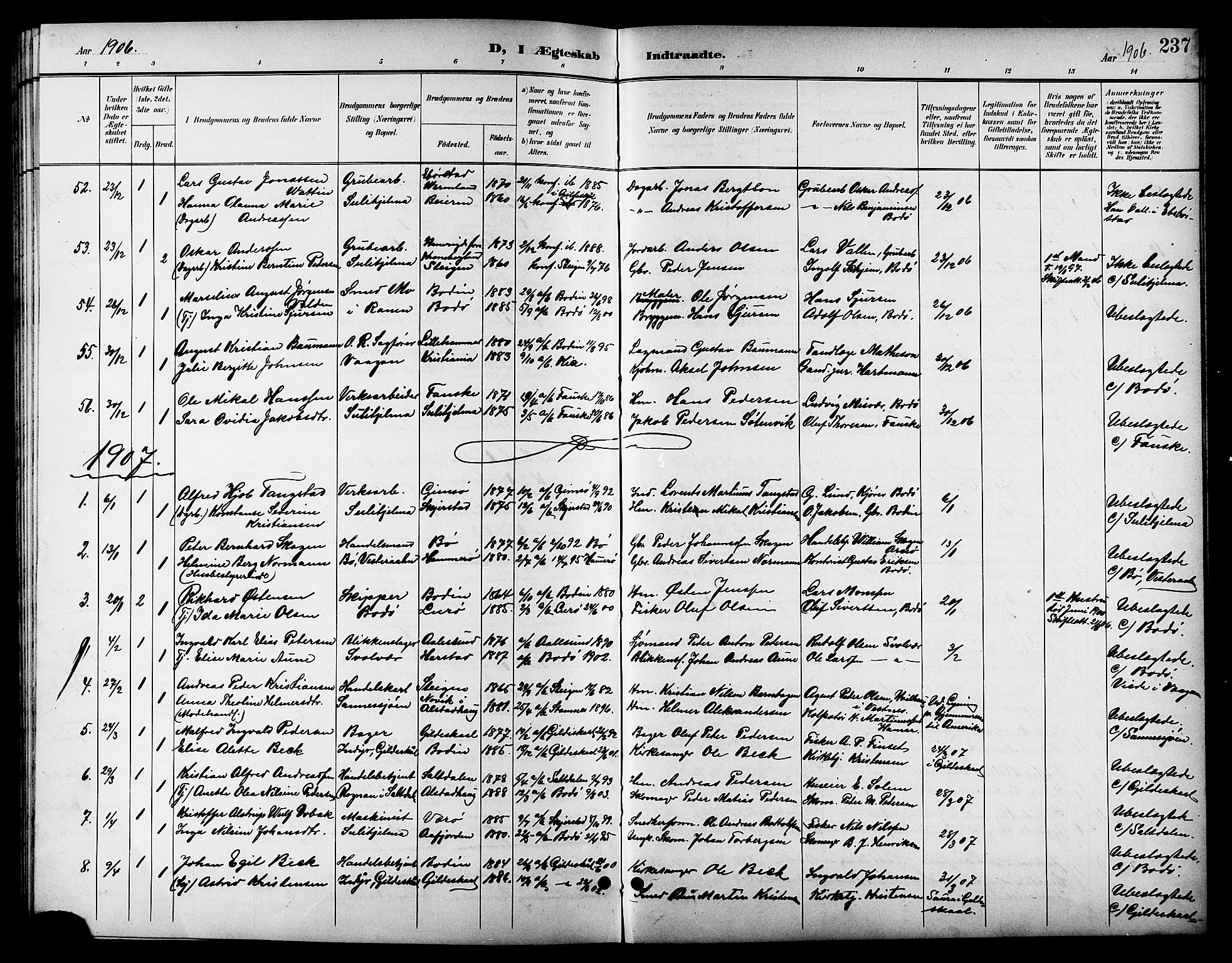 Ministerialprotokoller, klokkerbøker og fødselsregistre - Nordland, SAT/A-1459/801/L0033: Parish register (copy) no. 801C08, 1898-1910, p. 237