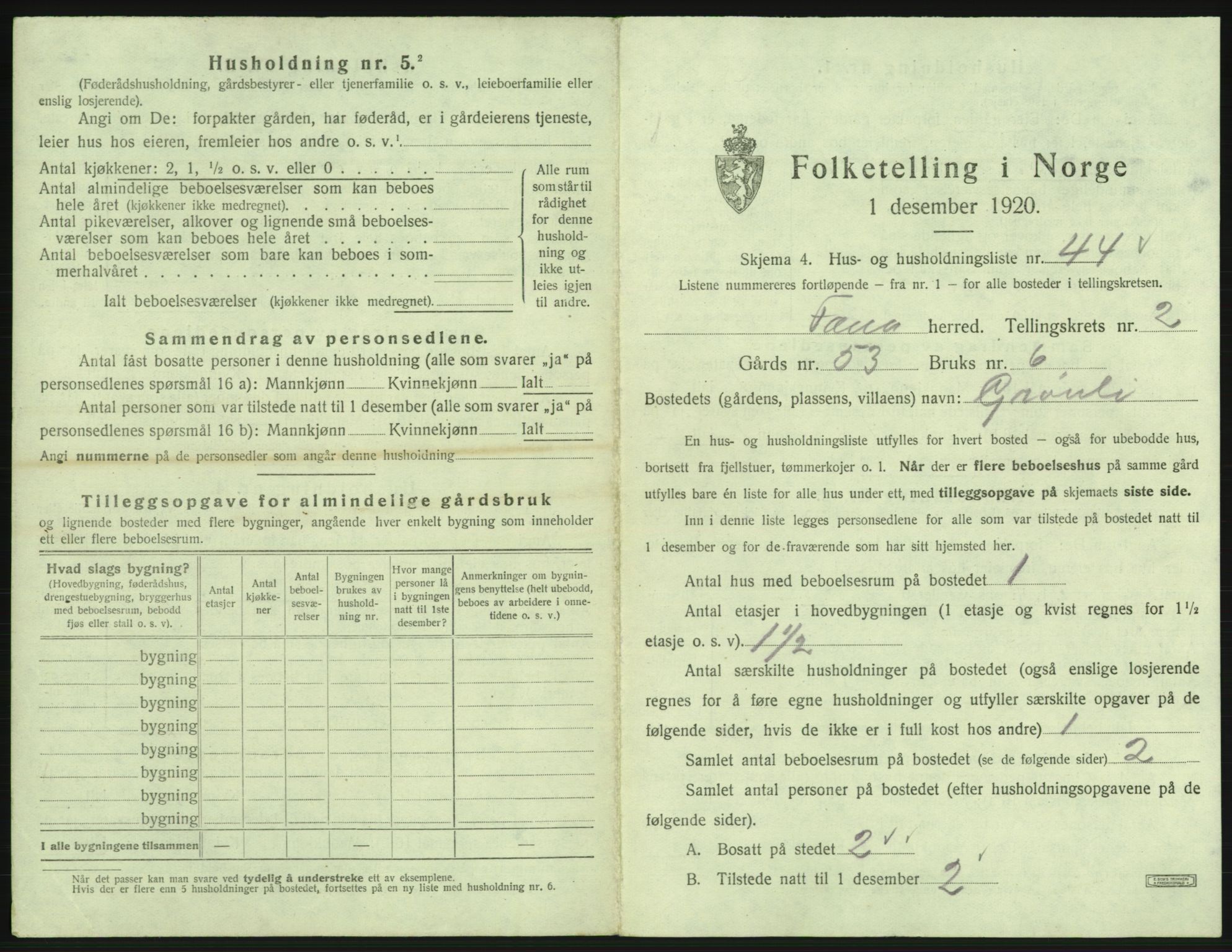 SAB, 1920 census for Fana, 1920, p. 281