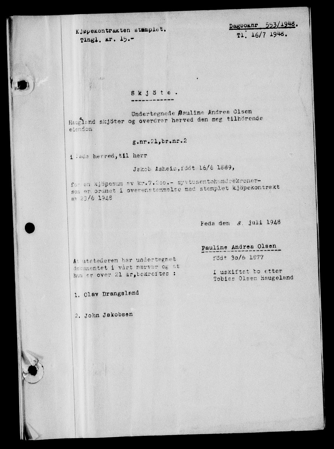 Flekkefjord sorenskriveri, SAK/1221-0001/G/Gb/Gba/L0064: Mortgage book no. A-12, 1948-1949, Diary no: : 553/1948