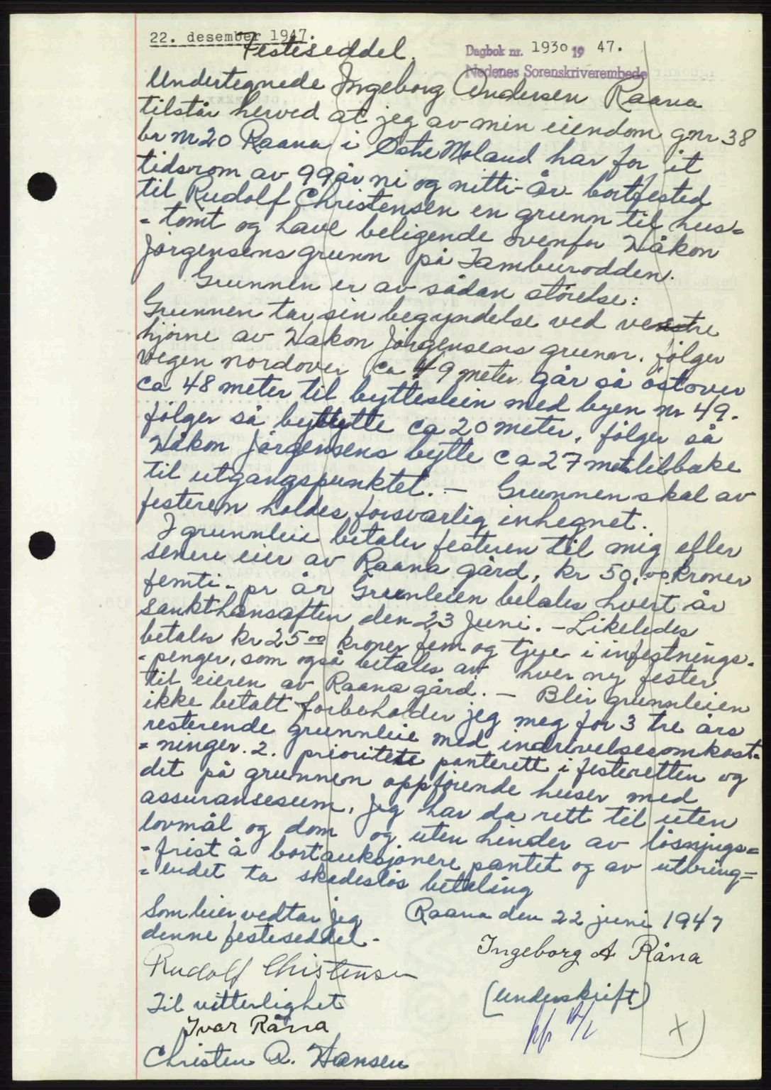 Nedenes sorenskriveri, SAK/1221-0006/G/Gb/Gba/L0058: Mortgage book no. A10, 1947-1948, Diary no: : 1930/1947