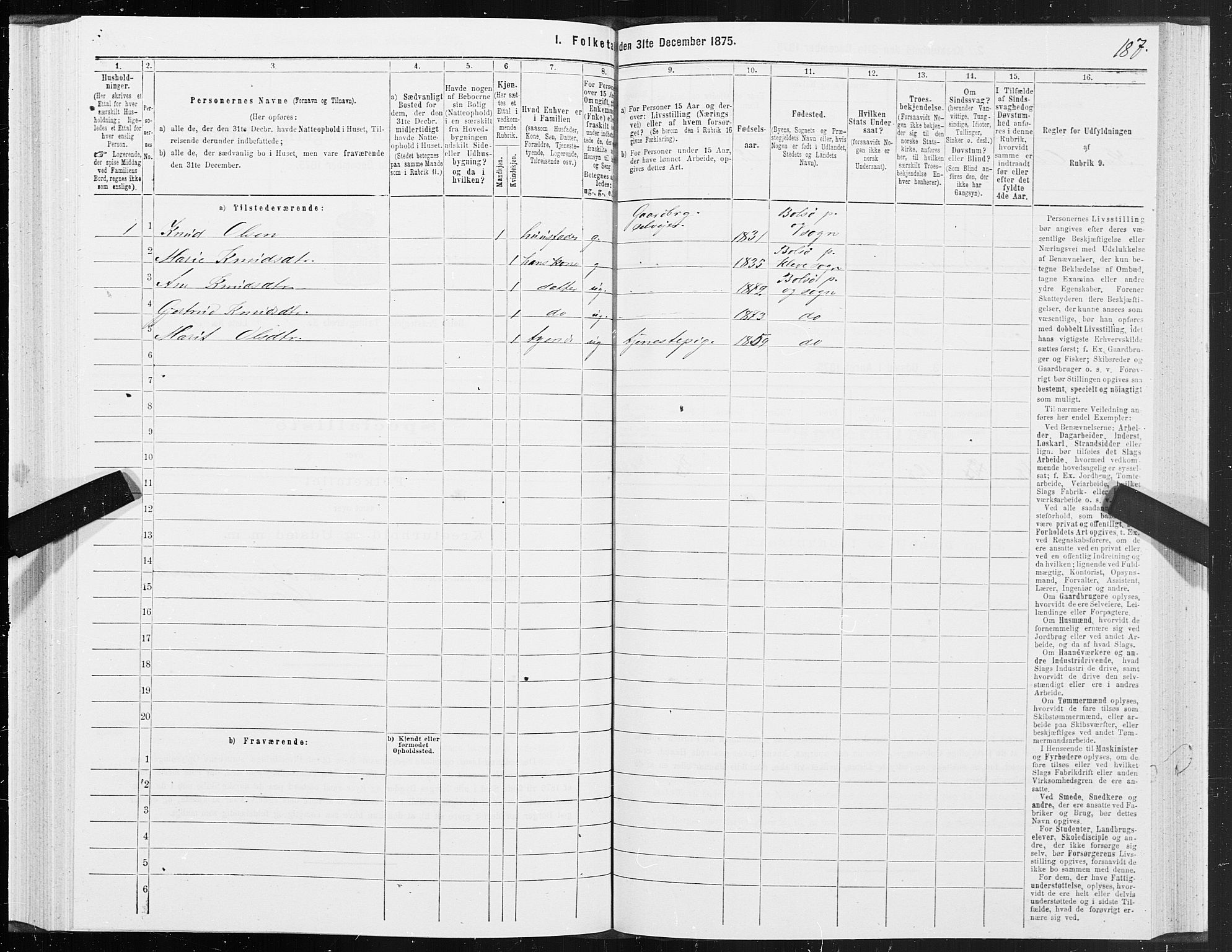 SAT, 1875 census for 1544P Bolsøy, 1875, p. 4187