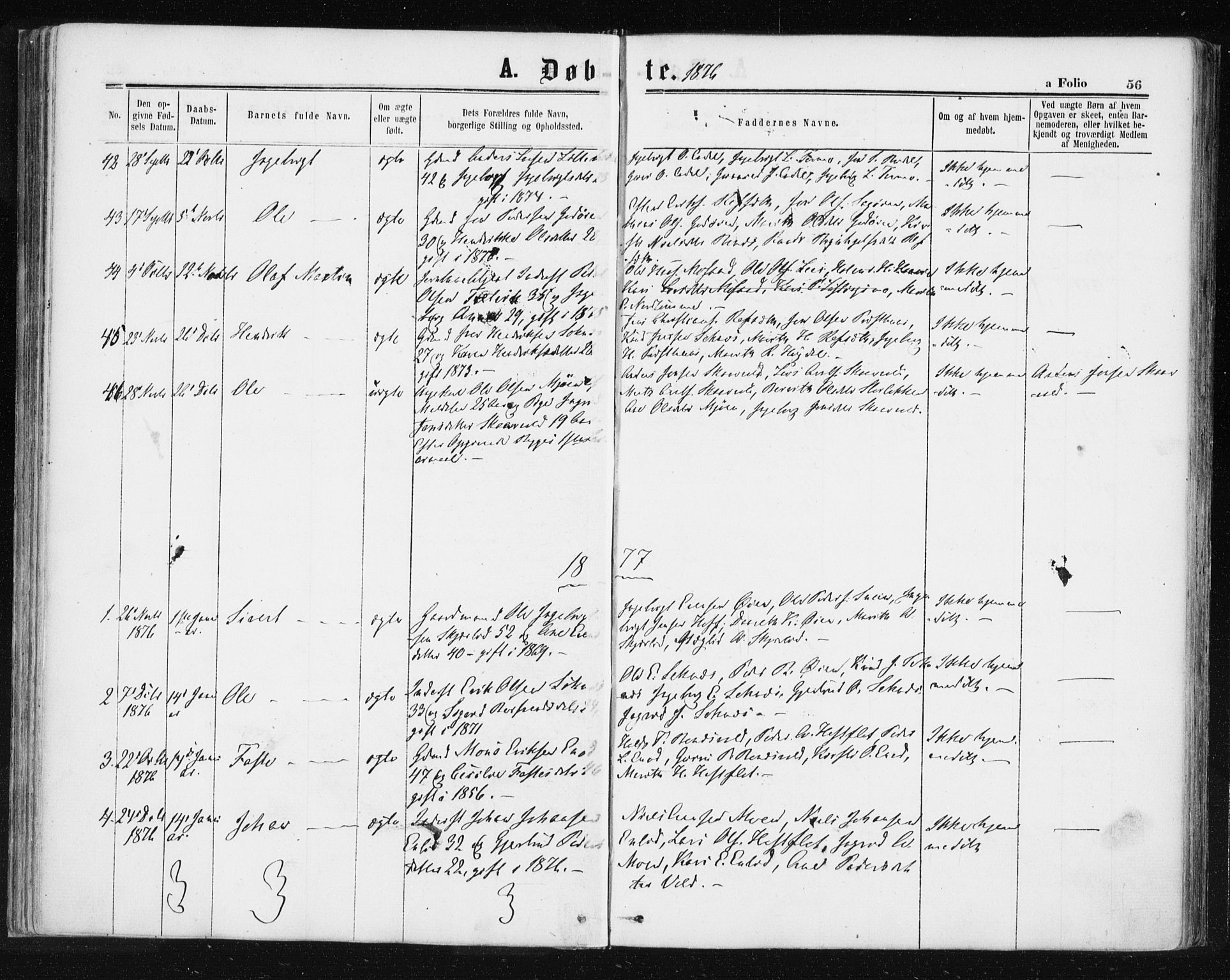 Ministerialprotokoller, klokkerbøker og fødselsregistre - Sør-Trøndelag, SAT/A-1456/687/L1001: Parish register (official) no. 687A07, 1863-1878, p. 56