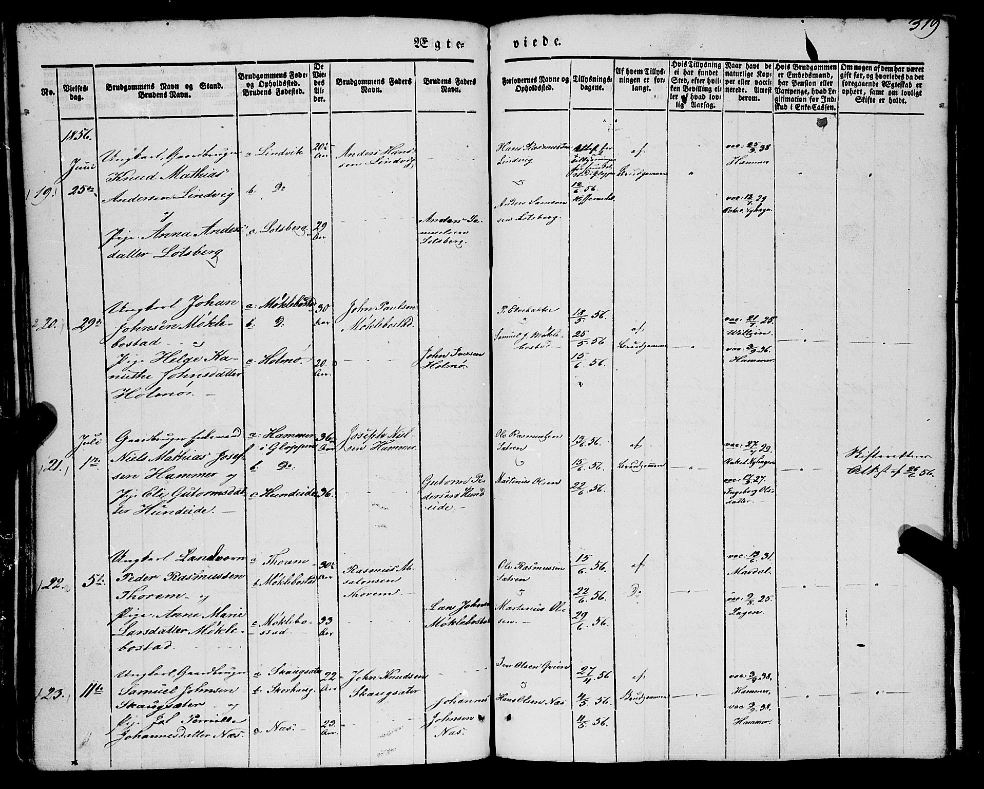 Eid sokneprestembete, AV/SAB-A-82301/H/Haa/Haaa/L0007: Parish register (official) no. A 7, 1844-1858, p. 319