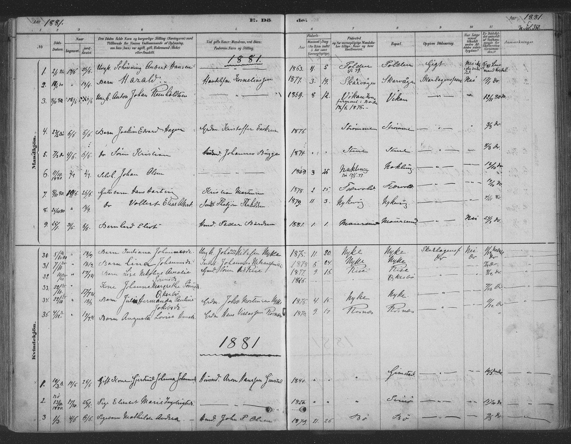 Ministerialprotokoller, klokkerbøker og fødselsregistre - Nordland, AV/SAT-A-1459/891/L1302: Parish register (official) no. 891A07, 1878-1895, p. 350