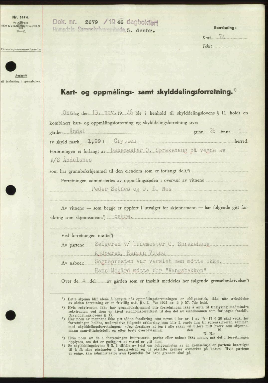 Romsdal sorenskriveri, AV/SAT-A-4149/1/2/2C: Mortgage book no. A21, 1946-1946, Diary no: : 2679/1946