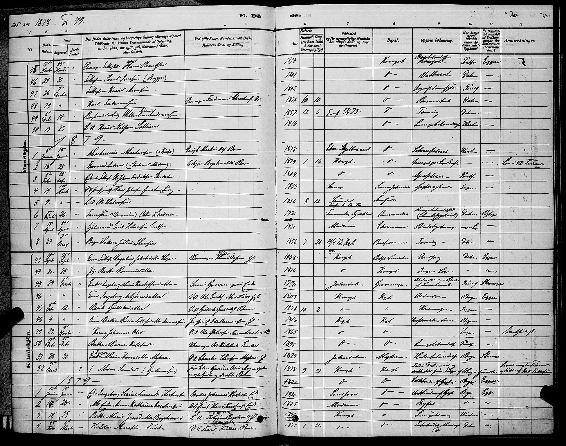 Kongsberg kirkebøker, SAKO/A-22/G/Ga/L0005: Parish register (copy) no. 5, 1878-1889, p. 205