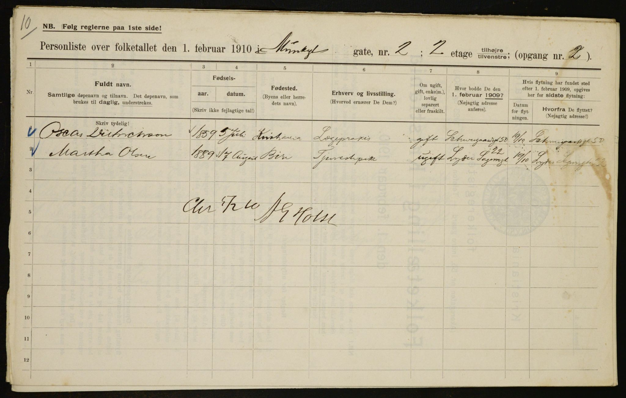 OBA, Municipal Census 1910 for Kristiania, 1910, p. 65629