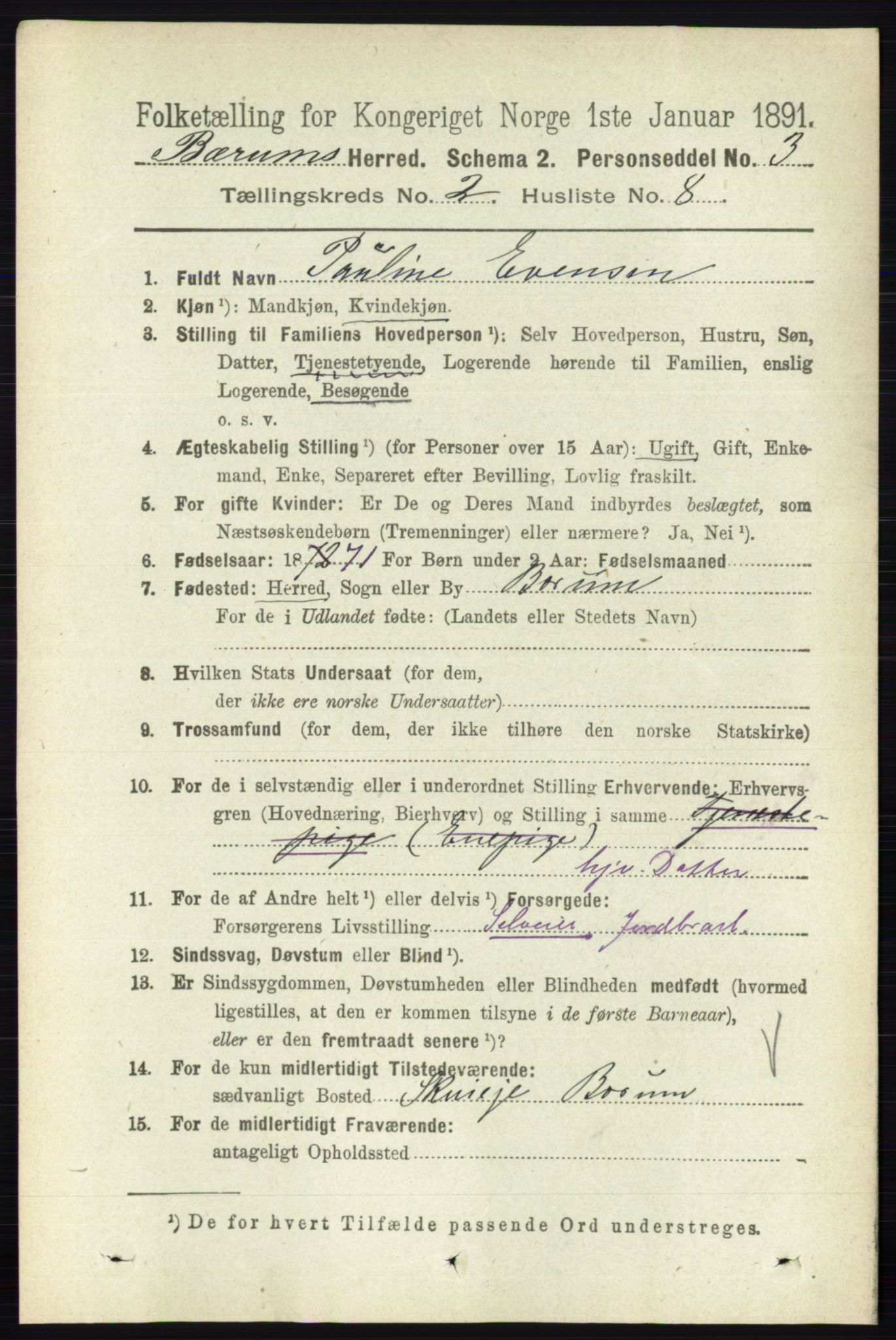 RA, 1891 census for 0219 Bærum, 1891, p. 1130