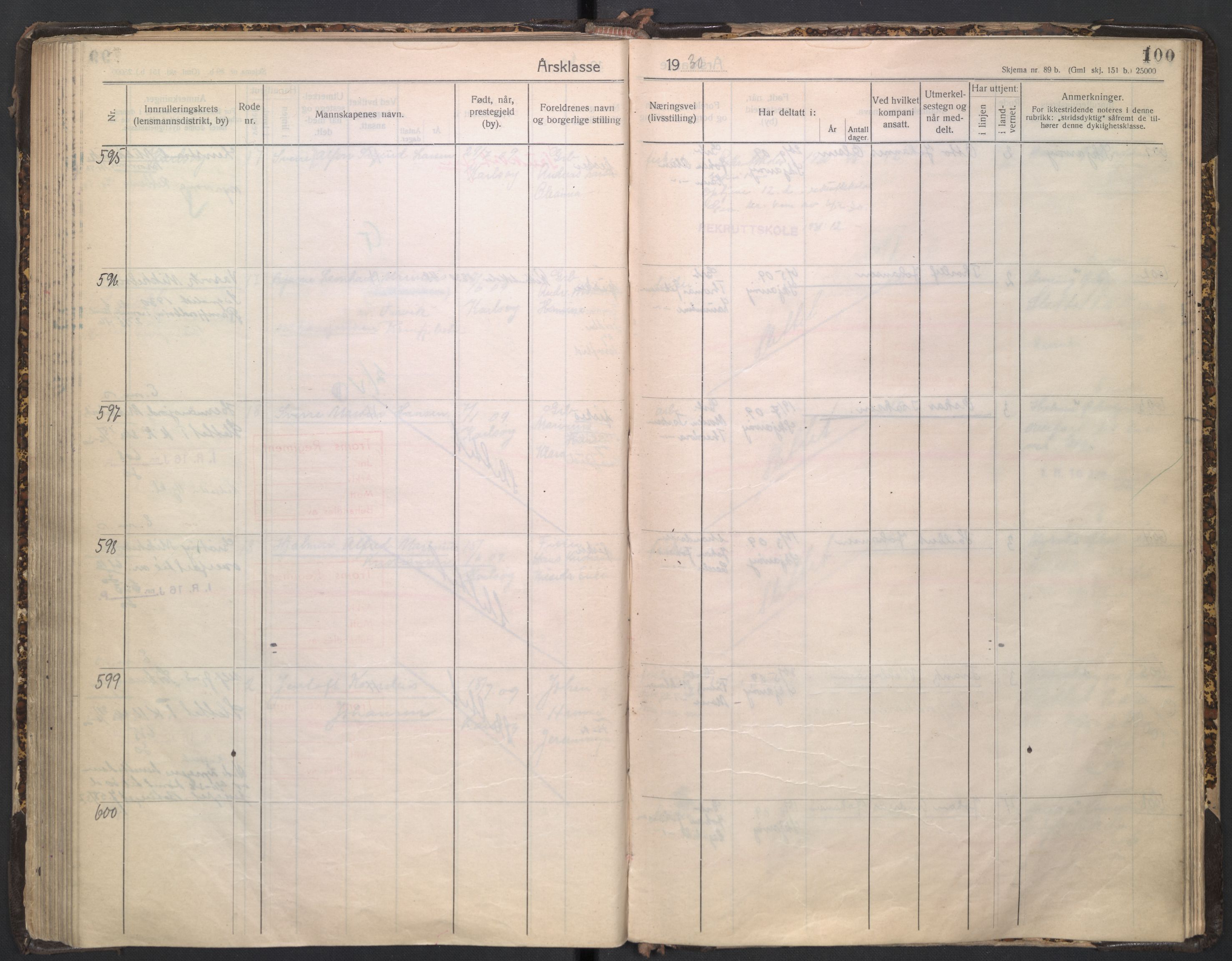 Forsvaret, Troms infanteriregiment nr. 16, AV/RA-RAFA-3146/P/Pa/L0005/0003: Ruller / Rulle for regimentets stridende menige mannskaper, årsklasse 1930, 1930, p. 100