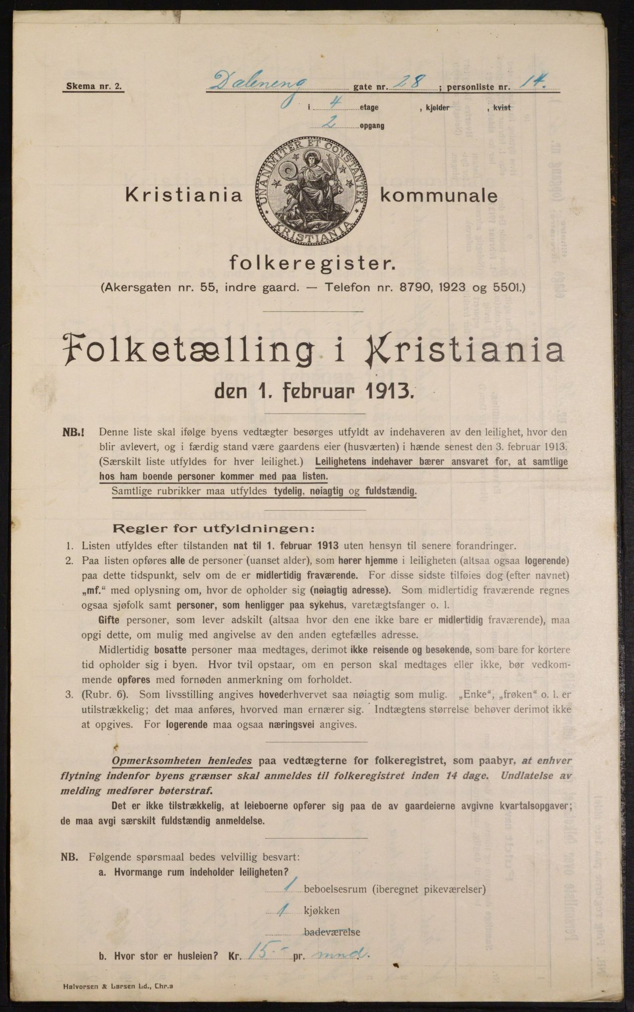 OBA, Municipal Census 1913 for Kristiania, 1913, p. 17634