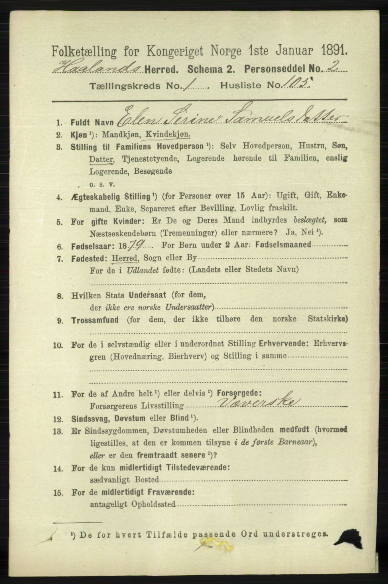 RA, 1891 census for 1124 Haaland, 1891, p. 861