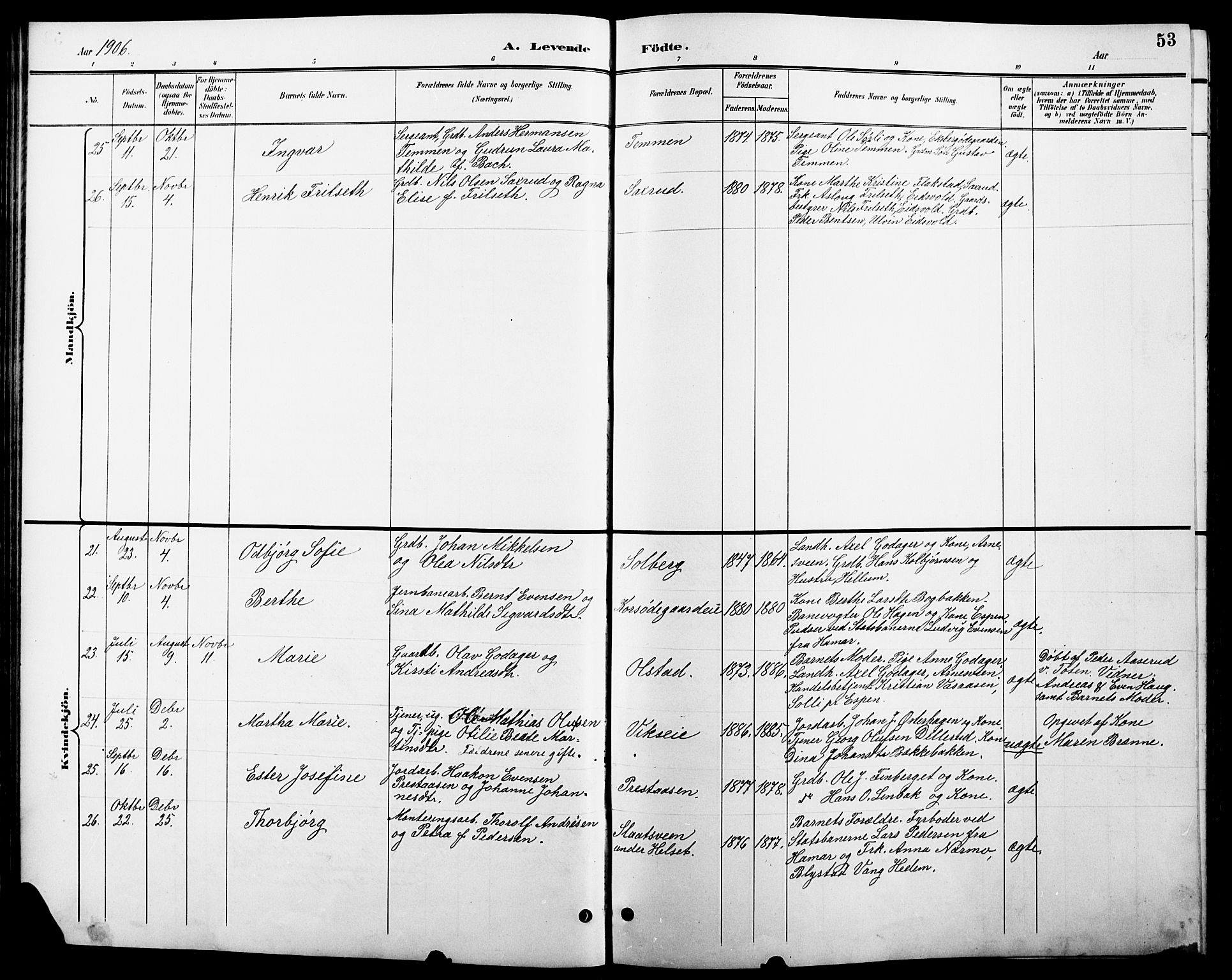 Stange prestekontor, AV/SAH-PREST-002/L/L0011: Parish register (copy) no. 11, 1895-1917, p. 53