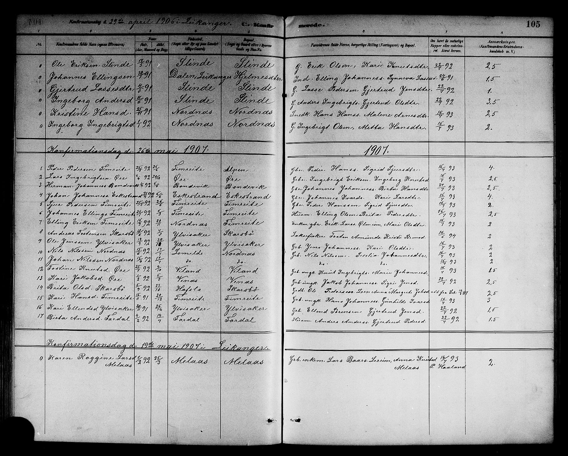 Sogndal sokneprestembete, SAB/A-81301/H/Hab/Habc/L0002: Parish register (copy) no. C 2, 1884-1910, p. 105