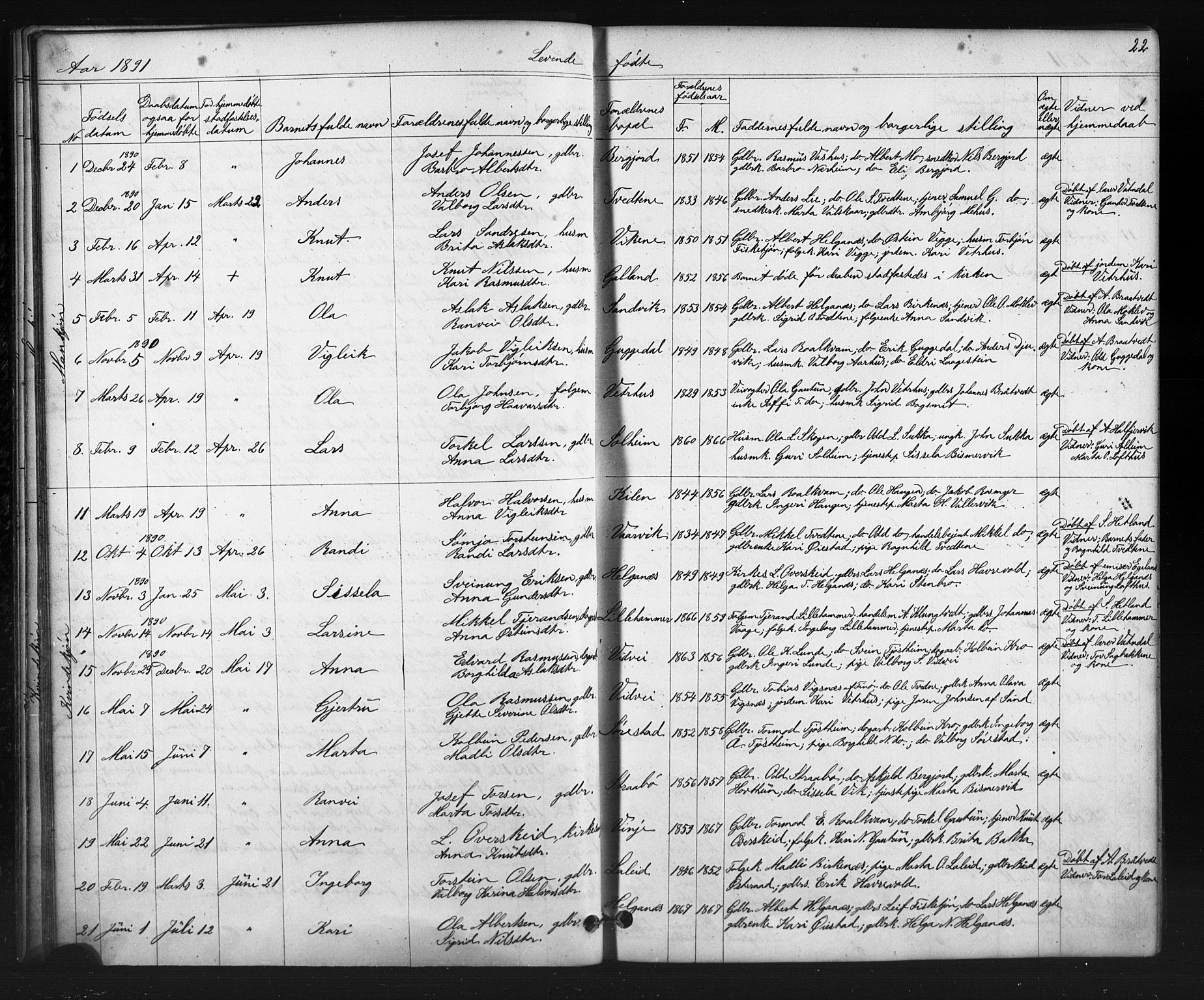 Suldal sokneprestkontor, AV/SAST-A-101845/01/V/L0005: Parish register (copy) no. B 5, 1885-1916, p. 22