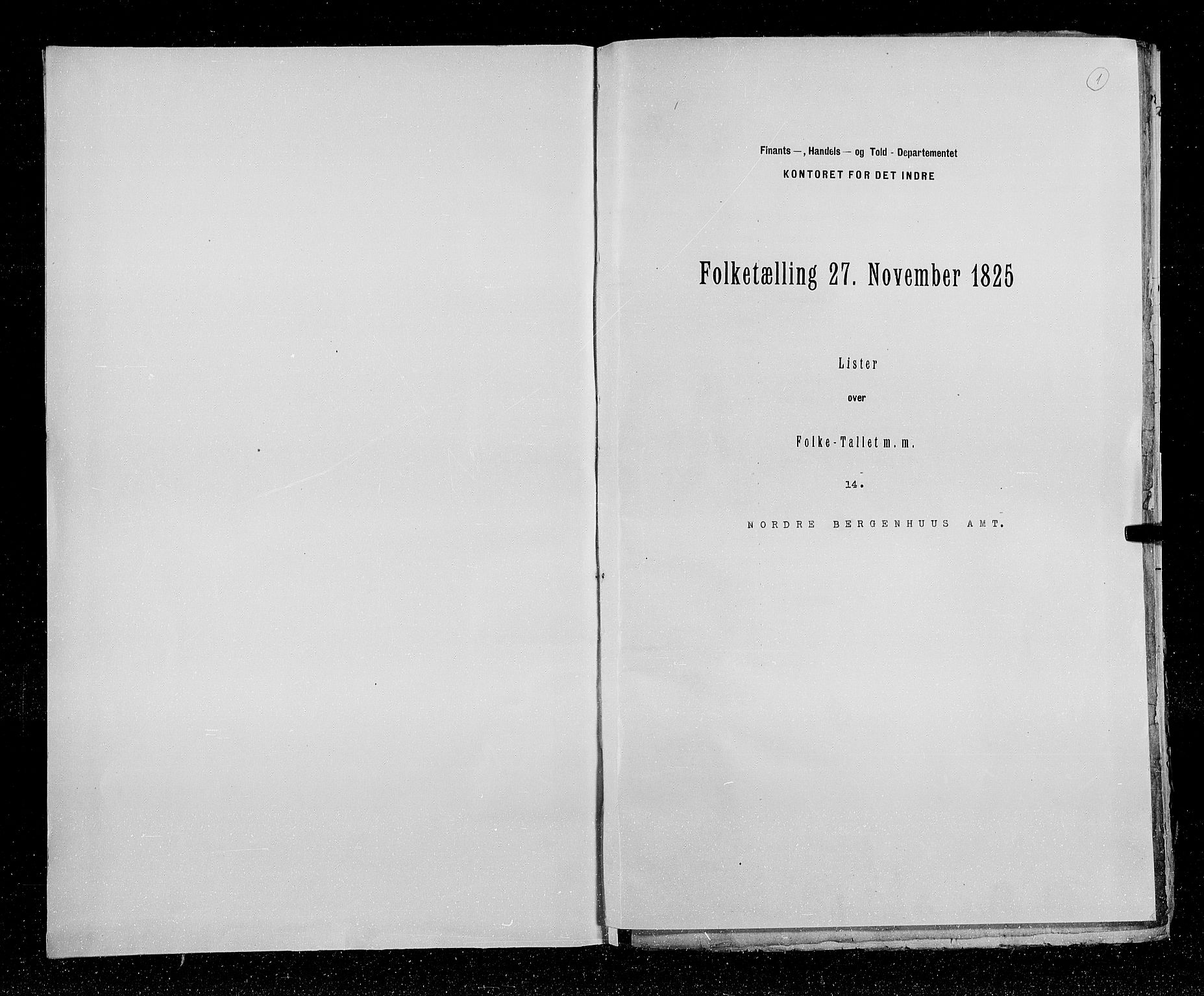 RA, Census 1825, vol. 14: Nordre Bergenhus amt, 1825, p. 1