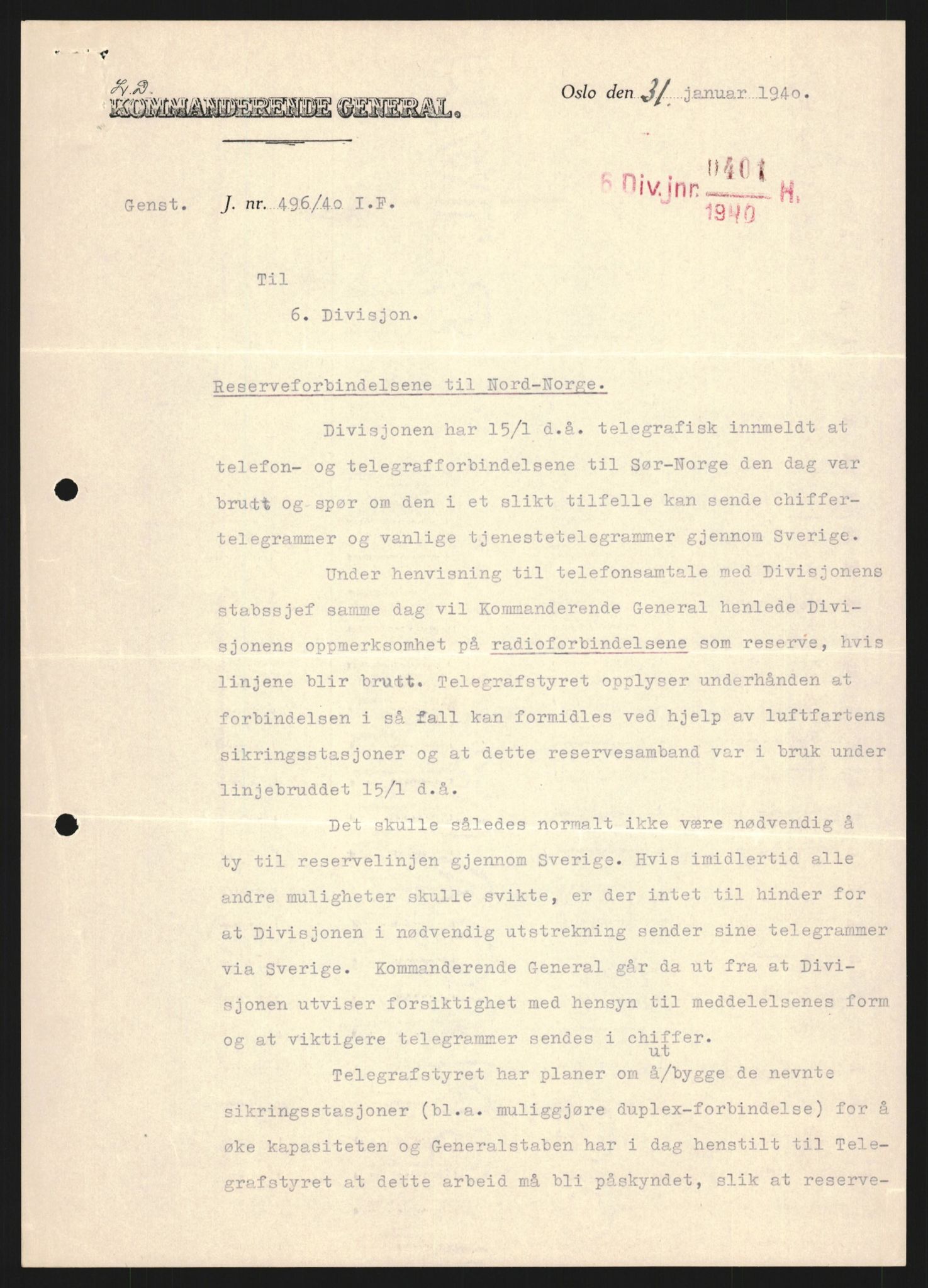 Forsvaret, Forsvarets krigshistoriske avdeling, AV/RA-RAFA-2017/Y/Yb/L0121: II-C-11-600  -  6. Divisjon med avdelinger, 1939-1940, p. 629