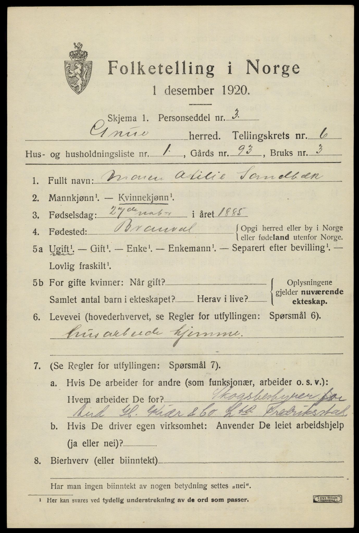 SAH, 1920 census for Grue, 1920, p. 5905