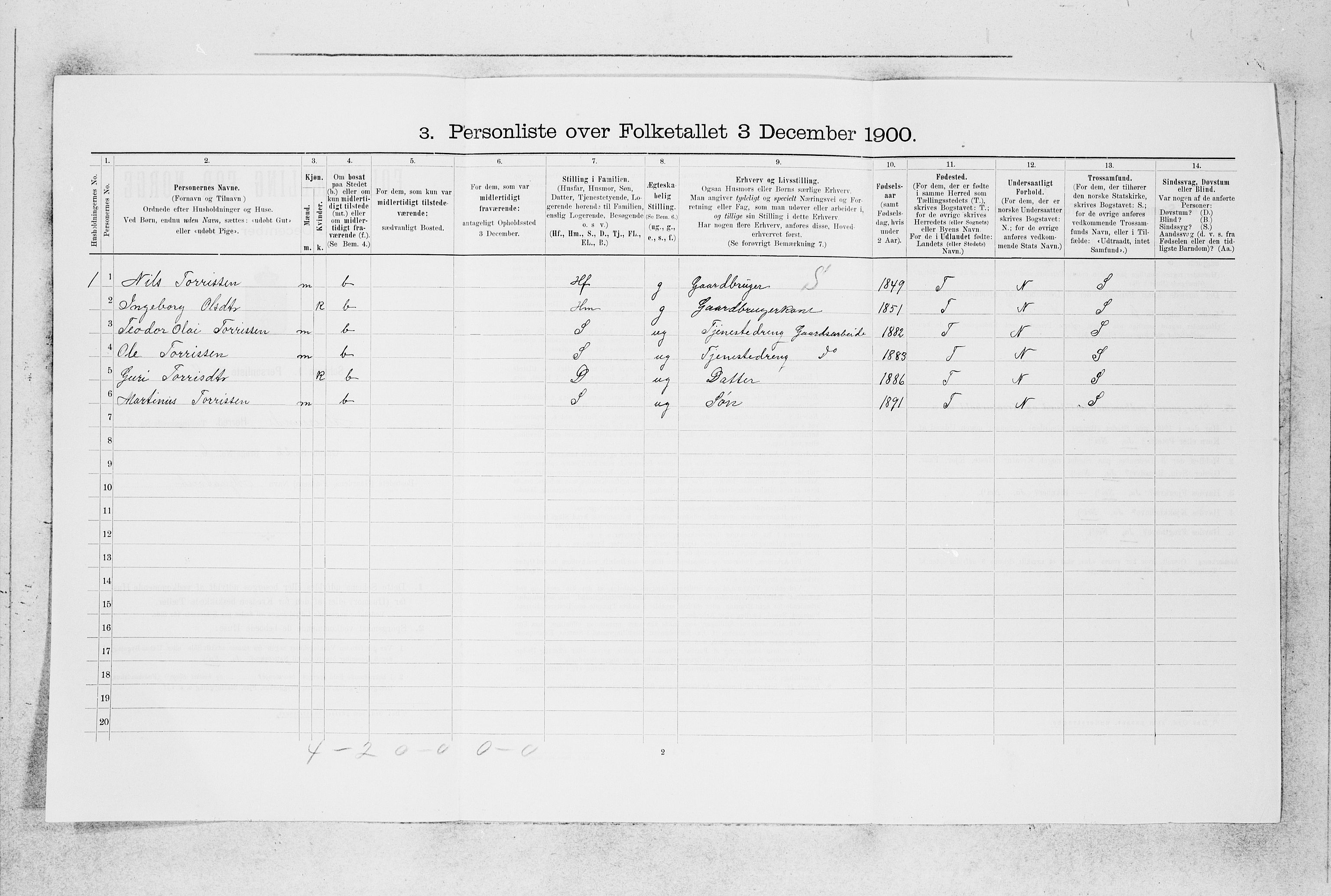 SAB, 1900 census for Alversund, 1900, p. 338