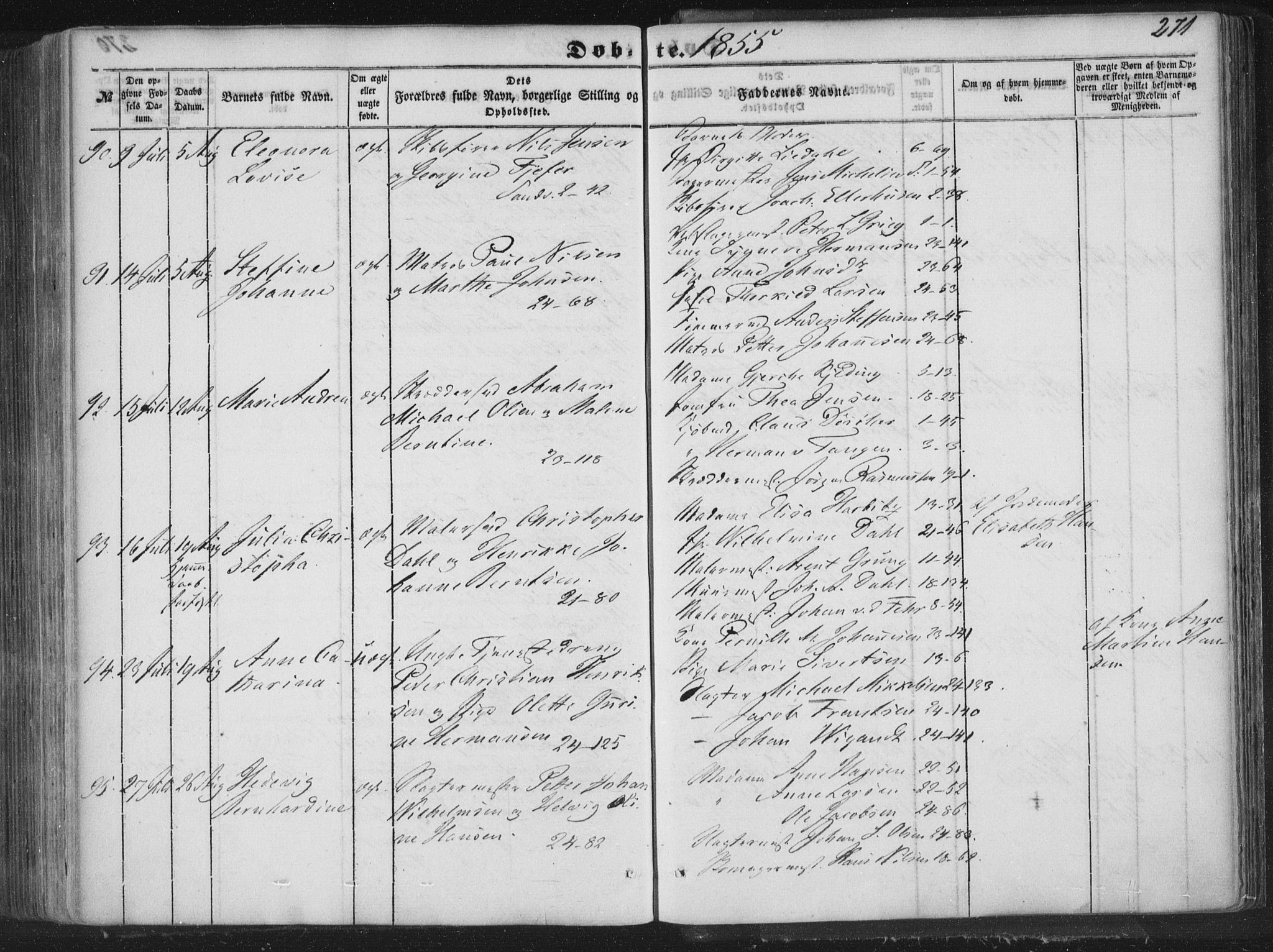 Korskirken sokneprestembete, SAB/A-76101/H/Haa/L0017: Parish register (official) no. B 3, 1851-1857, p. 271