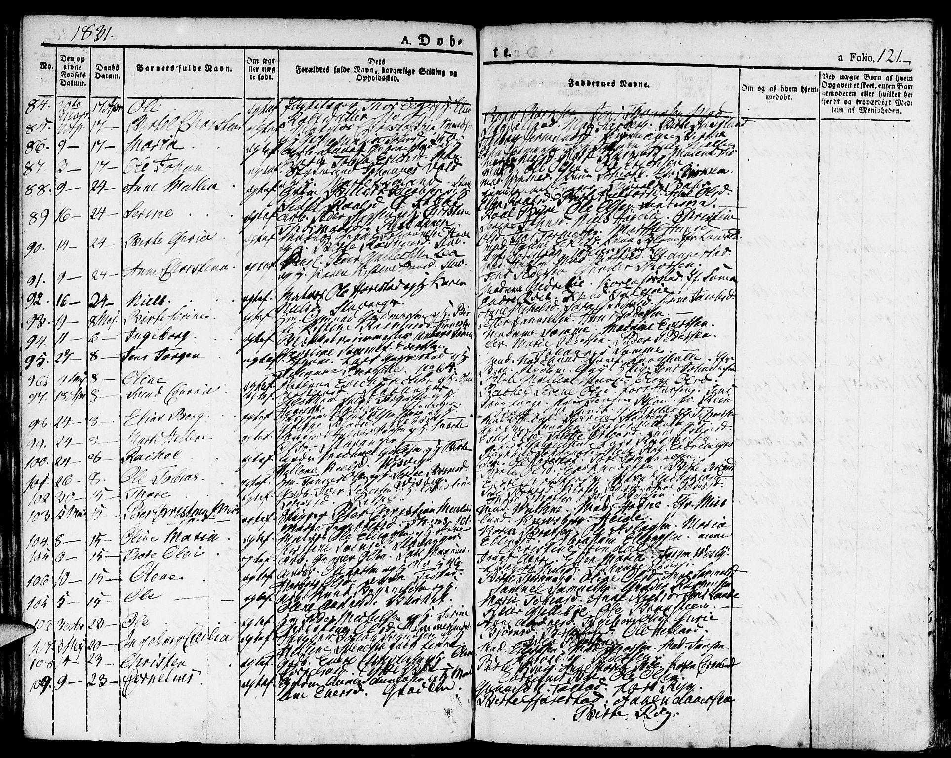 Domkirken sokneprestkontor, SAST/A-101812/001/30/30BA/L0009: Parish register (official) no. A 9, 1821-1832, p. 121