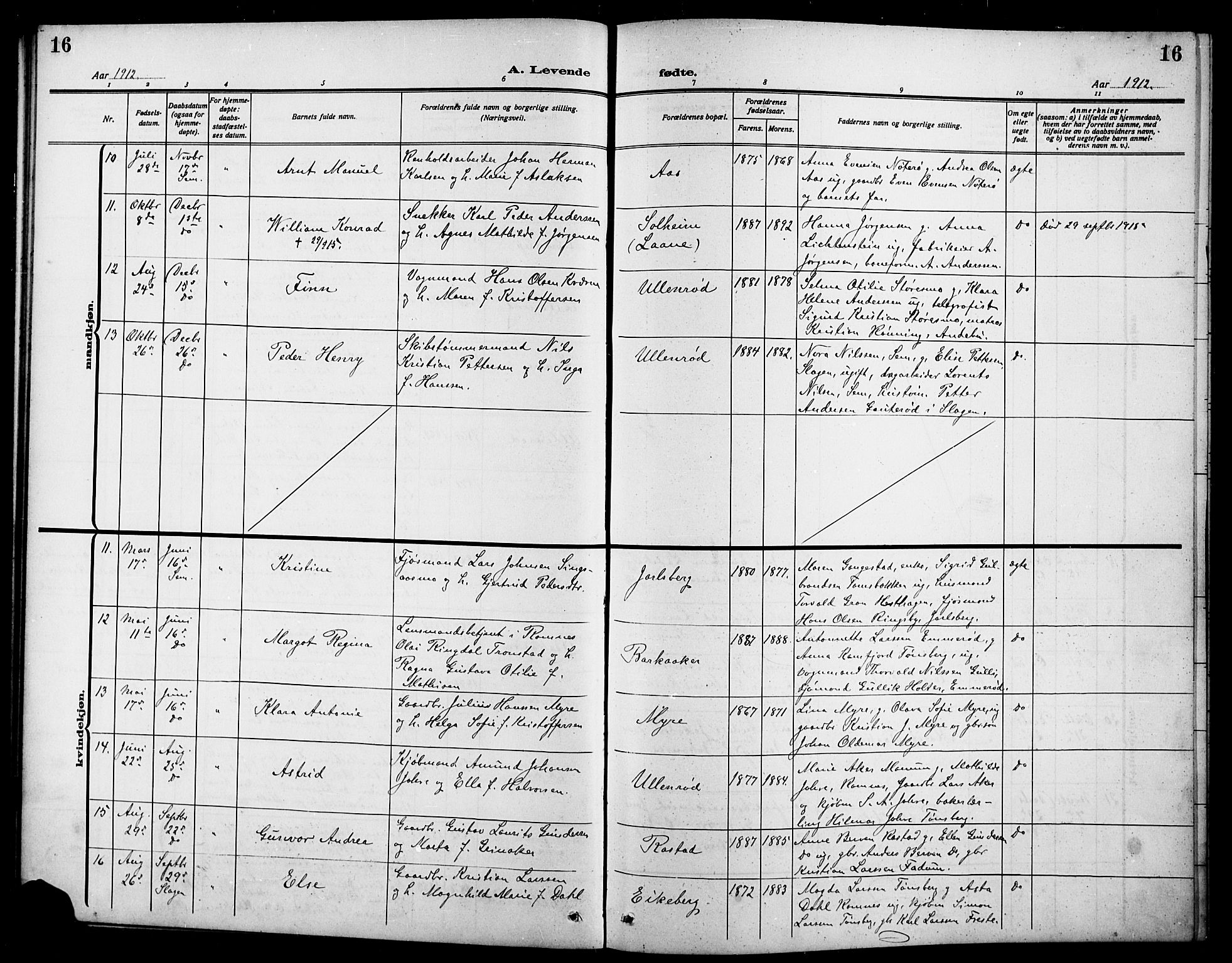 Sem kirkebøker, AV/SAKO-A-5/G/Ga/L0007: Parish register (copy) no. I 7, 1909-1924, p. 16