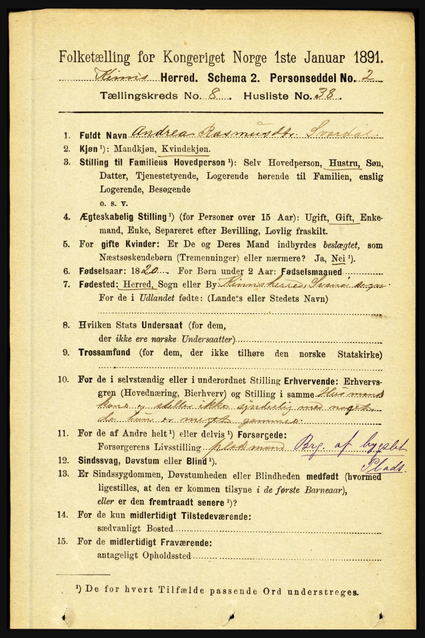 RA, 1891 census for 1437 Kinn, 1891, p. 3349
