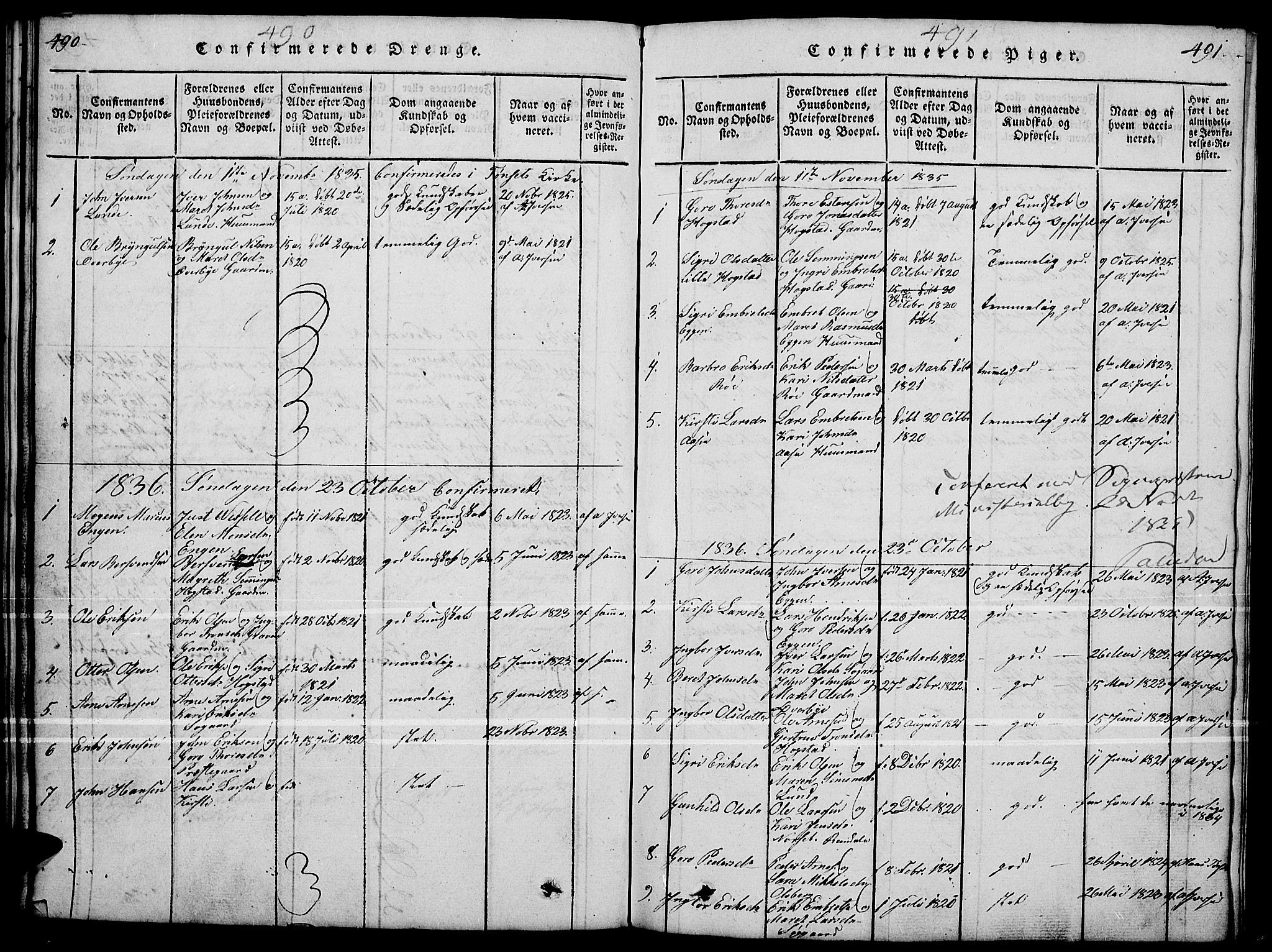 Tynset prestekontor, SAH/PREST-058/H/Ha/Hab/L0004: Parish register (copy) no. 4, 1814-1879, p. 490-491