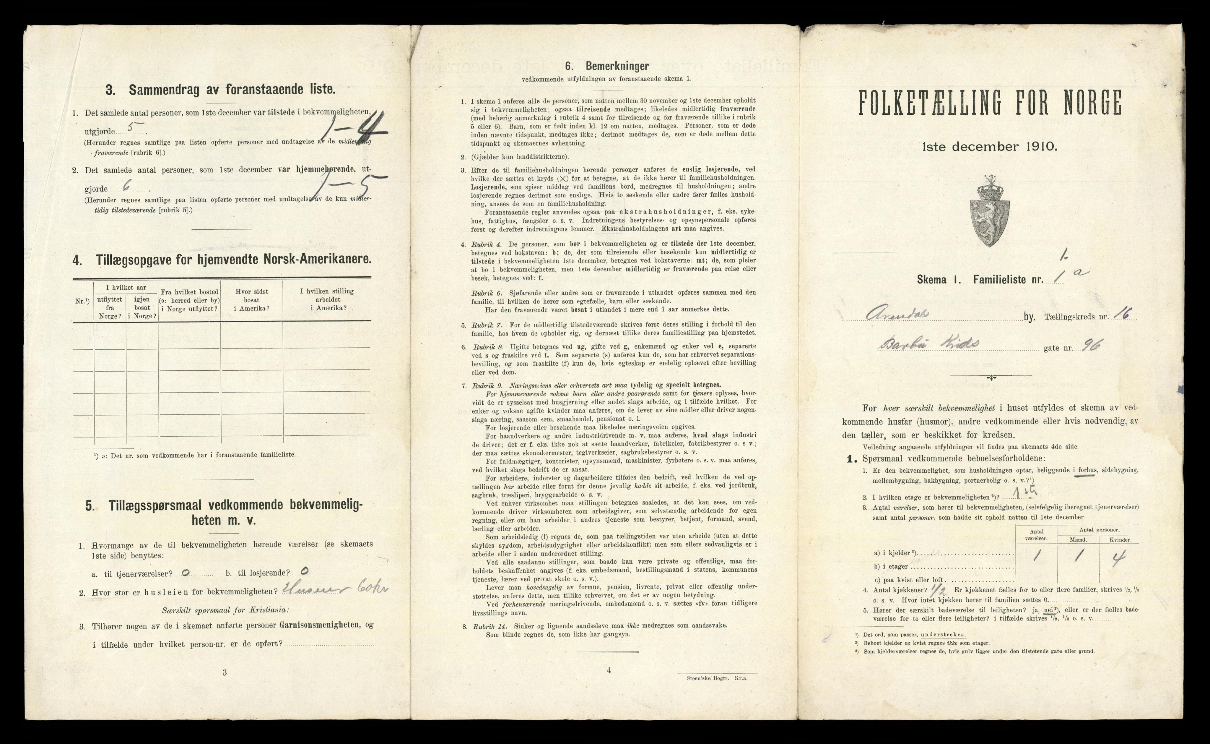 RA, 1910 census for Arendal, 1910, p. 6099