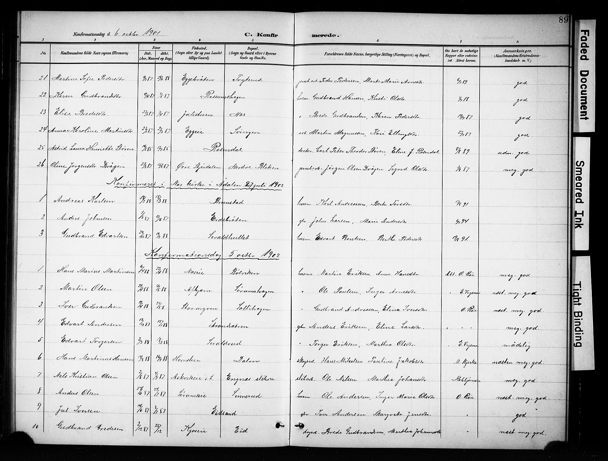 Brandbu prestekontor, SAH/PREST-114/H/Ha/Hab/L0005: Parish register (copy) no. 5, 1900-1913, p. 89