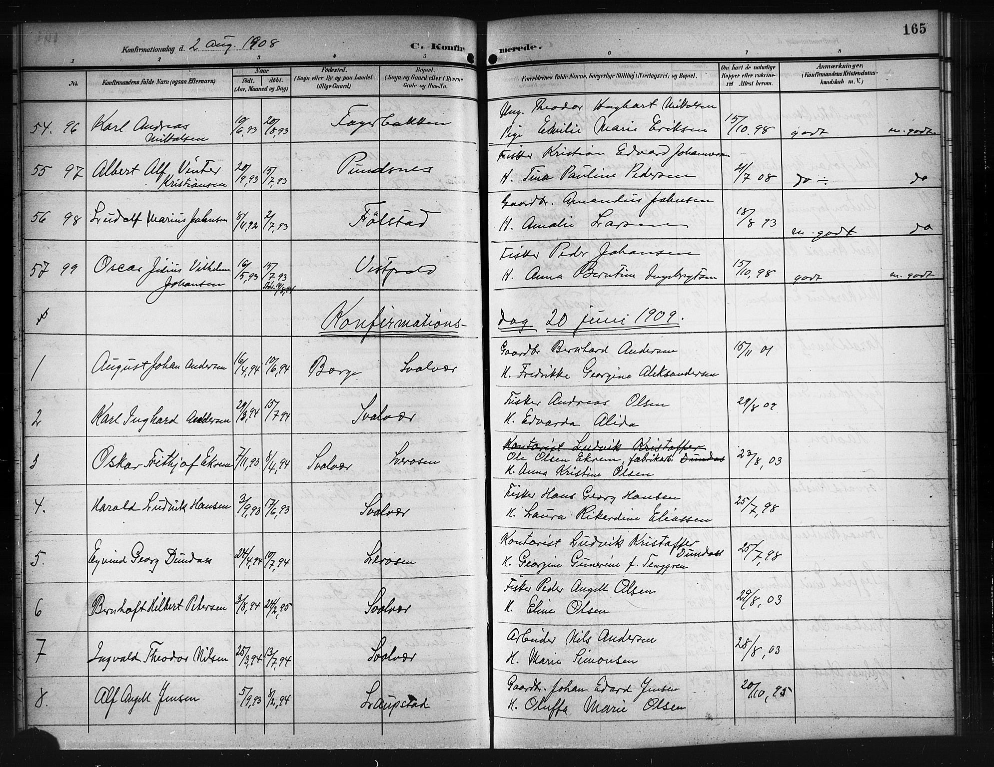 Ministerialprotokoller, klokkerbøker og fødselsregistre - Nordland, SAT/A-1459/874/L1079: Parish register (copy) no. 874C08, 1907-1915, p. 165